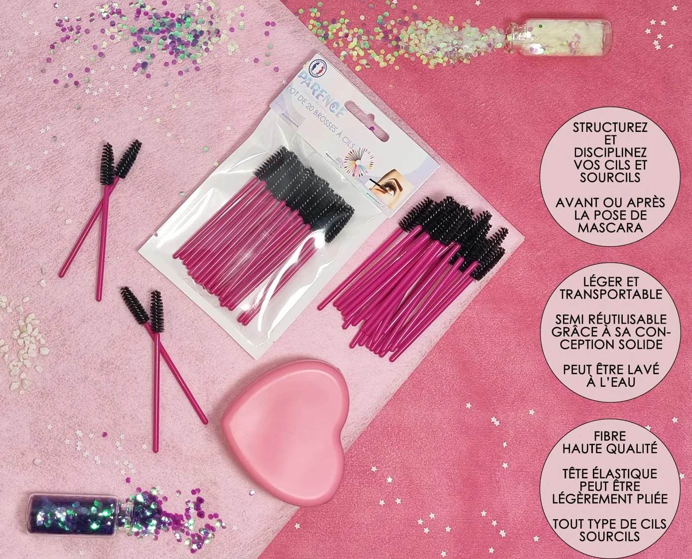 PARENCE 20 PCS Brosses à Cils semi-réutilisable lavable en fibre douce siliconé