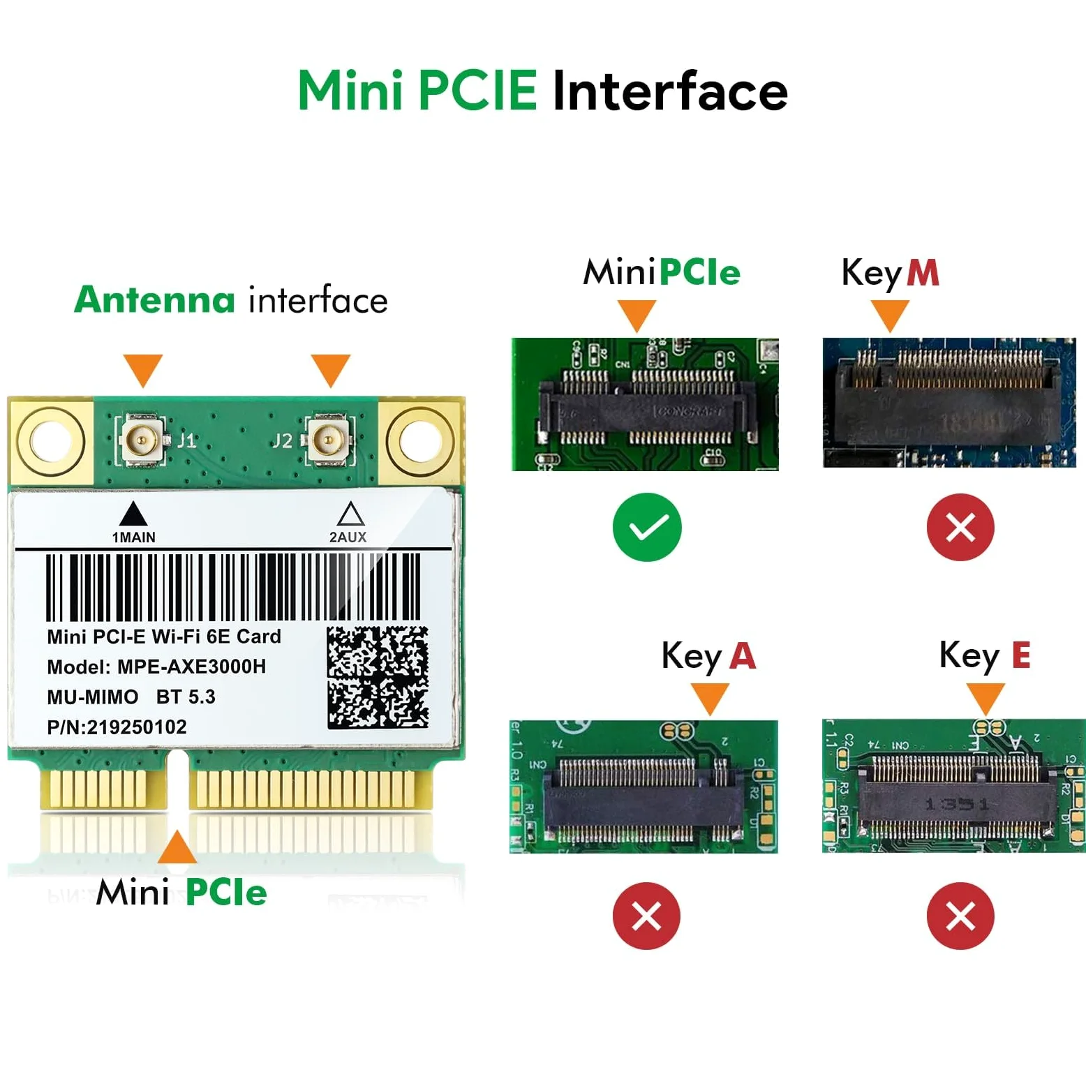 AX210HMW Carte WiFi 6E pour ordinateur portable Mini interface PCIE, module sans fil tribande pour ordinateur portable, adaptateur WiFi 802.11AX avec Bluetooth 5.3, MU-MIMO, prend en charge Windows 11