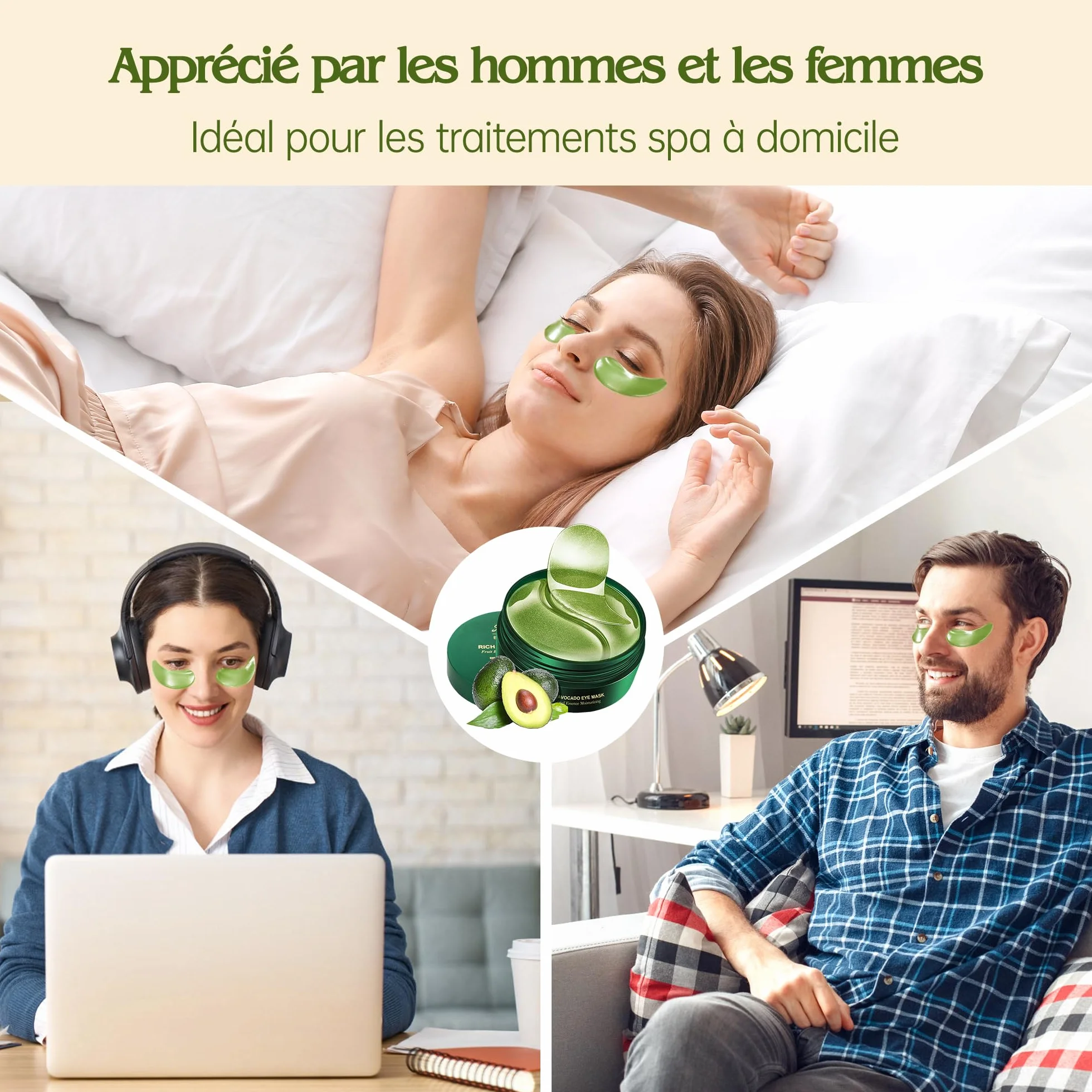 Patch yeux Acide hyaluronique Collagène 60pcs, Masque yeux réutilisable contre cernes poches rides, Eye Patch Hydrogel