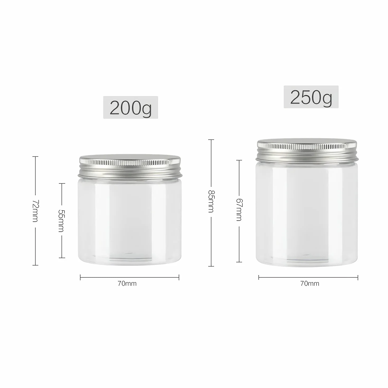 Pots Cosmétique Plastique 200 ml Transparent Couvercle Noir 6 Pièces avec Spatules