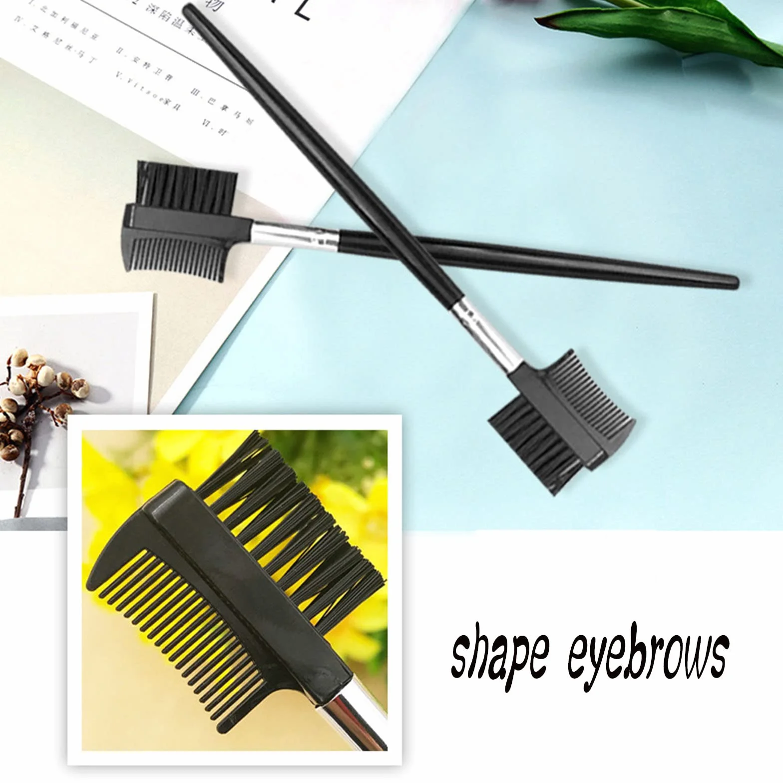Brosse à Cils et Sourcils Peigne à Cils Pinceau à Sourcil Outil de Maquillage Noir