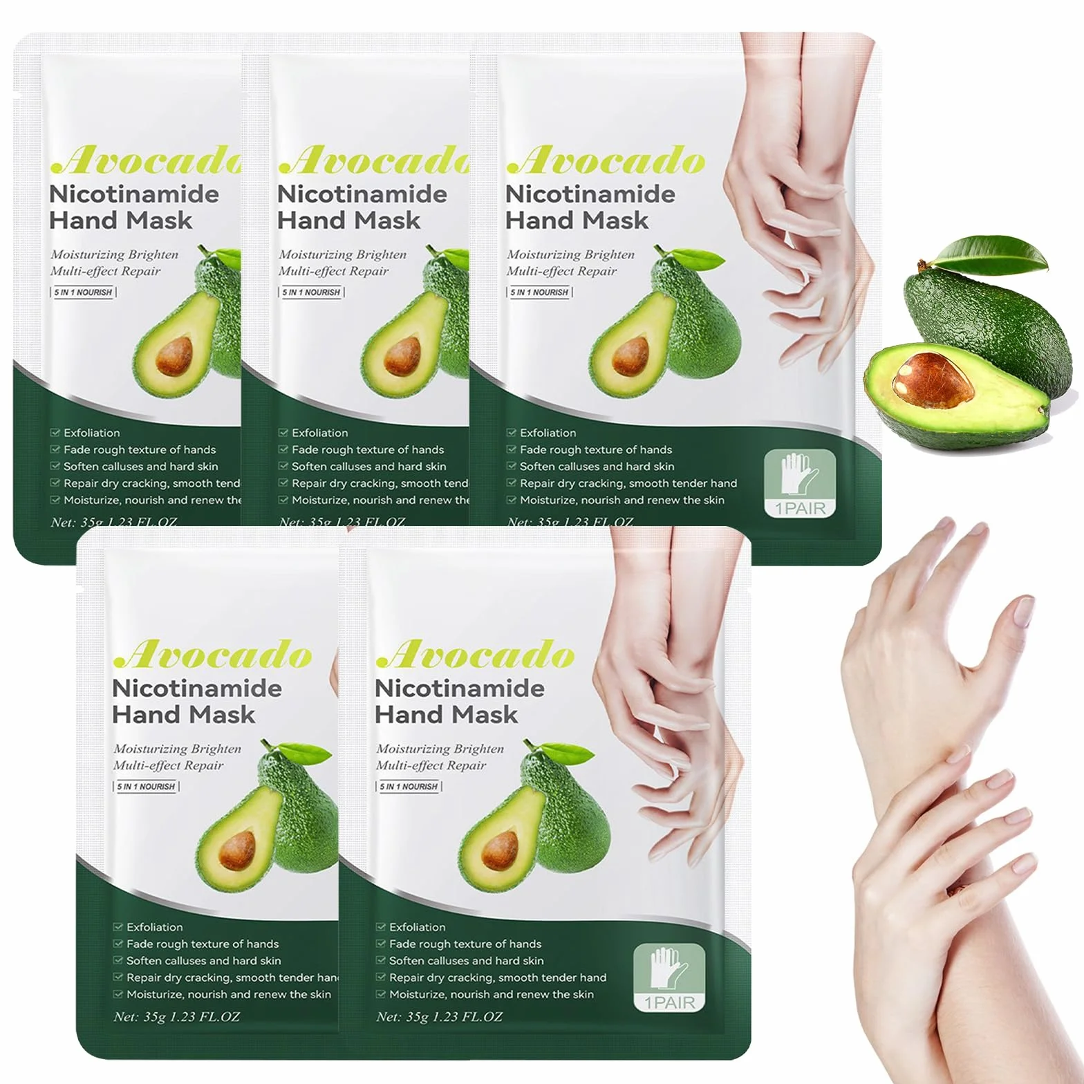 Masques Hydratants et Exfoliants pour les Mains à l'Extrait d'Avocat, Hand Mask Soin Mains Sèches