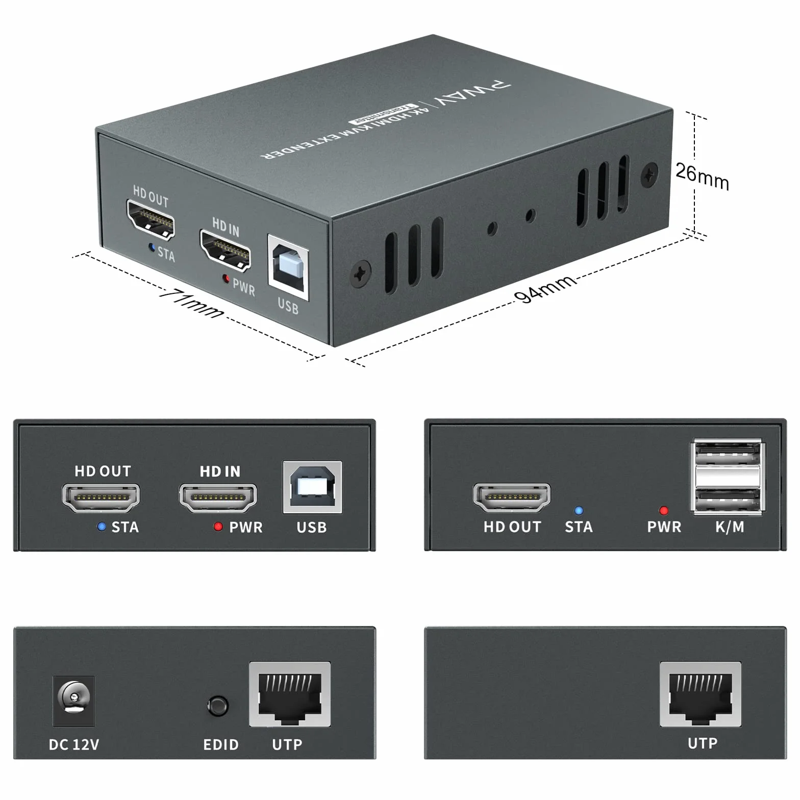 Extendeur KVM HDMI 4K 60Hz RJ45 Cat5/6/7 50m Noir