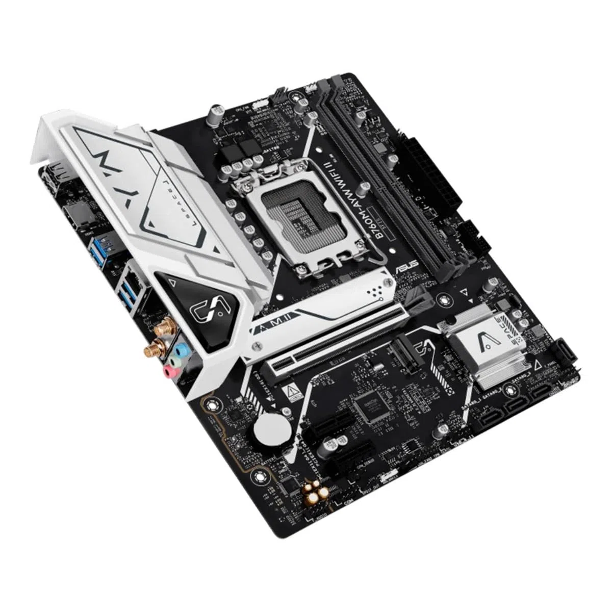 ASUS B760M-AYW WiFi II, Carte mère Intel mATX, LGA 1700, Emplacement DDR5, PCIe 5.0, Deux emplacements M.2, Ethernet Realtek 2.5Gb, Wi-FI 6, HDMI 2.1, SATA 6 Gbps, Ports USB Avant 5 Gbps, Aura Sync