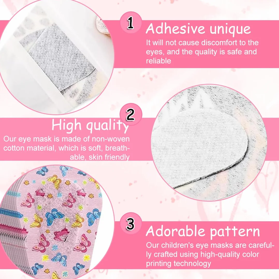 Pansements Oculaires Patchs Adhésifs Respirants pour les Yeux Enfants Cache Oeil Coton Bloquant la Lumière
