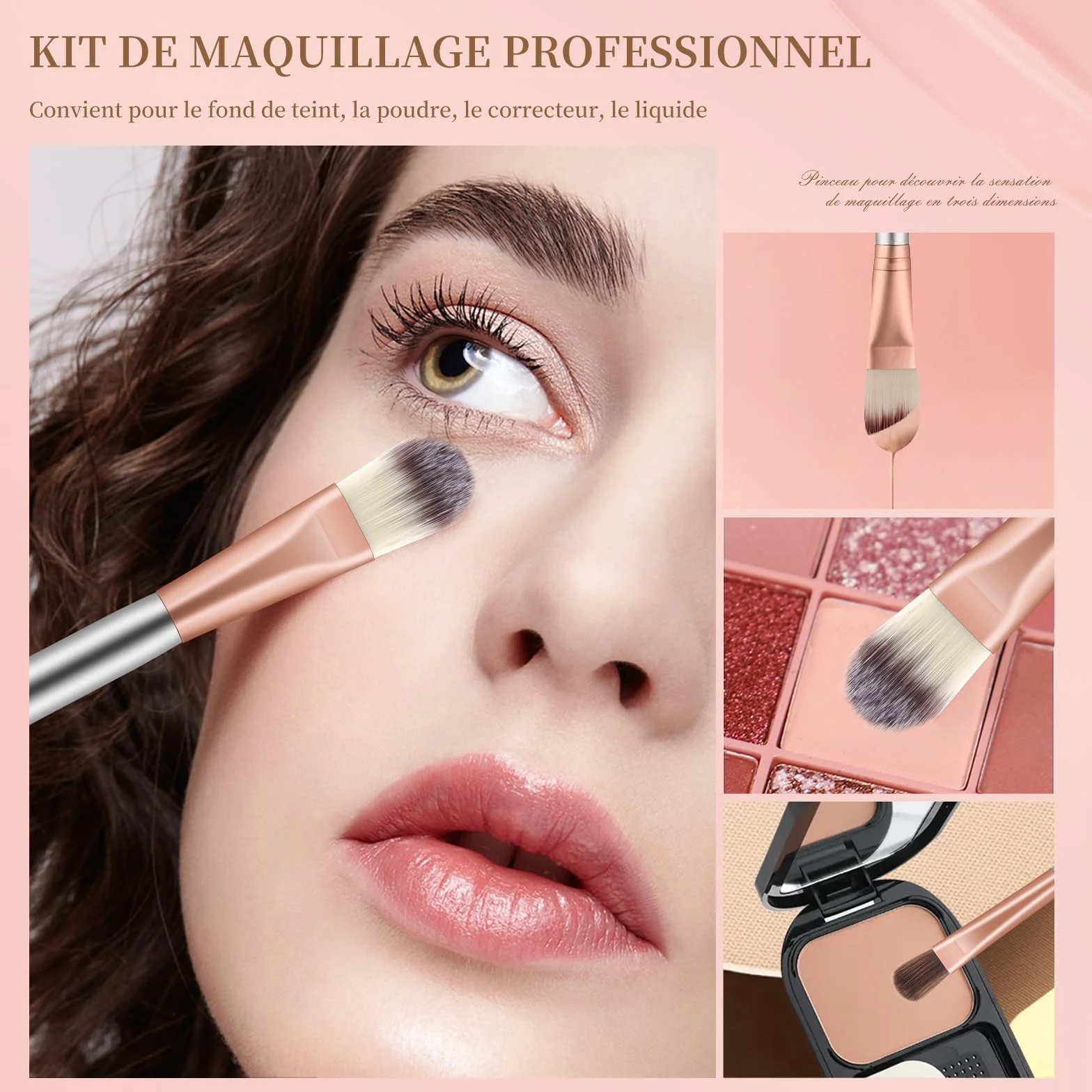 Ensemble de 18 pinceaux de maquillage professionnels Champagne Gold