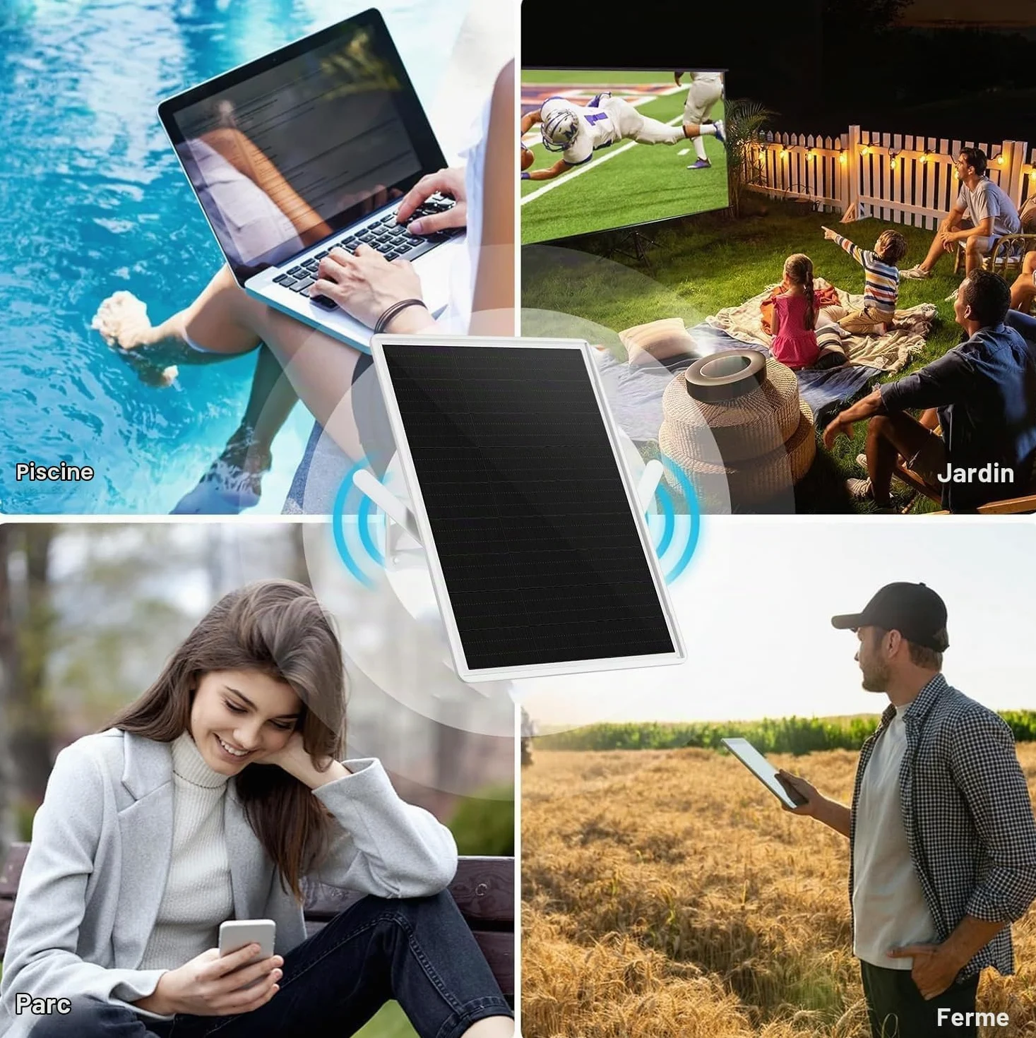 Amplificateur/amplificateur de Signal WiFi Double Bande extérieur pour routeur 2,4GHz, répéteur WiFi,300Mbps,Rayon de Couverture jusqu'à 490 pieds/150mètres,Panneau Solaire 15W/5V,20000mAh IP65 ét