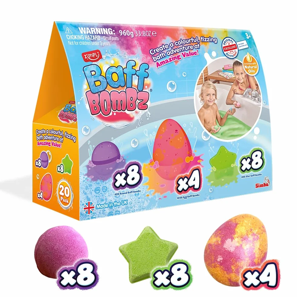 Lot Méga Pack de 20 Baff Bombz, Bombes de Bain Effervescentes, Coffret Cadeau pour Enfants