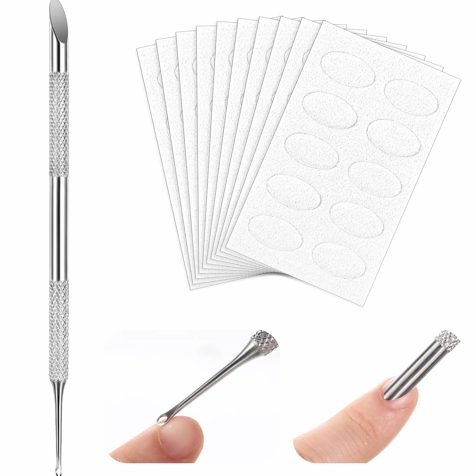 TIESOME Repousse-cuticules double tête acier inoxydable 100 papiers abrasifs Kit manucure