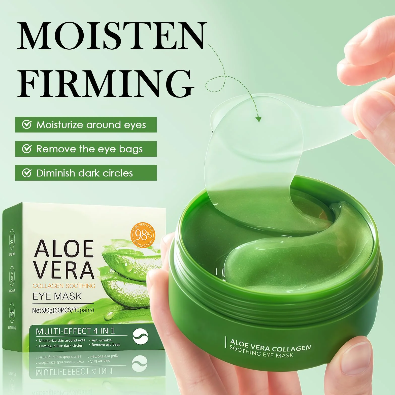 60 Pièces Patch Yeux Anti Cernes Aloe Vera, Masque pour les Yeux Éclaircir et Nourrir le Contour