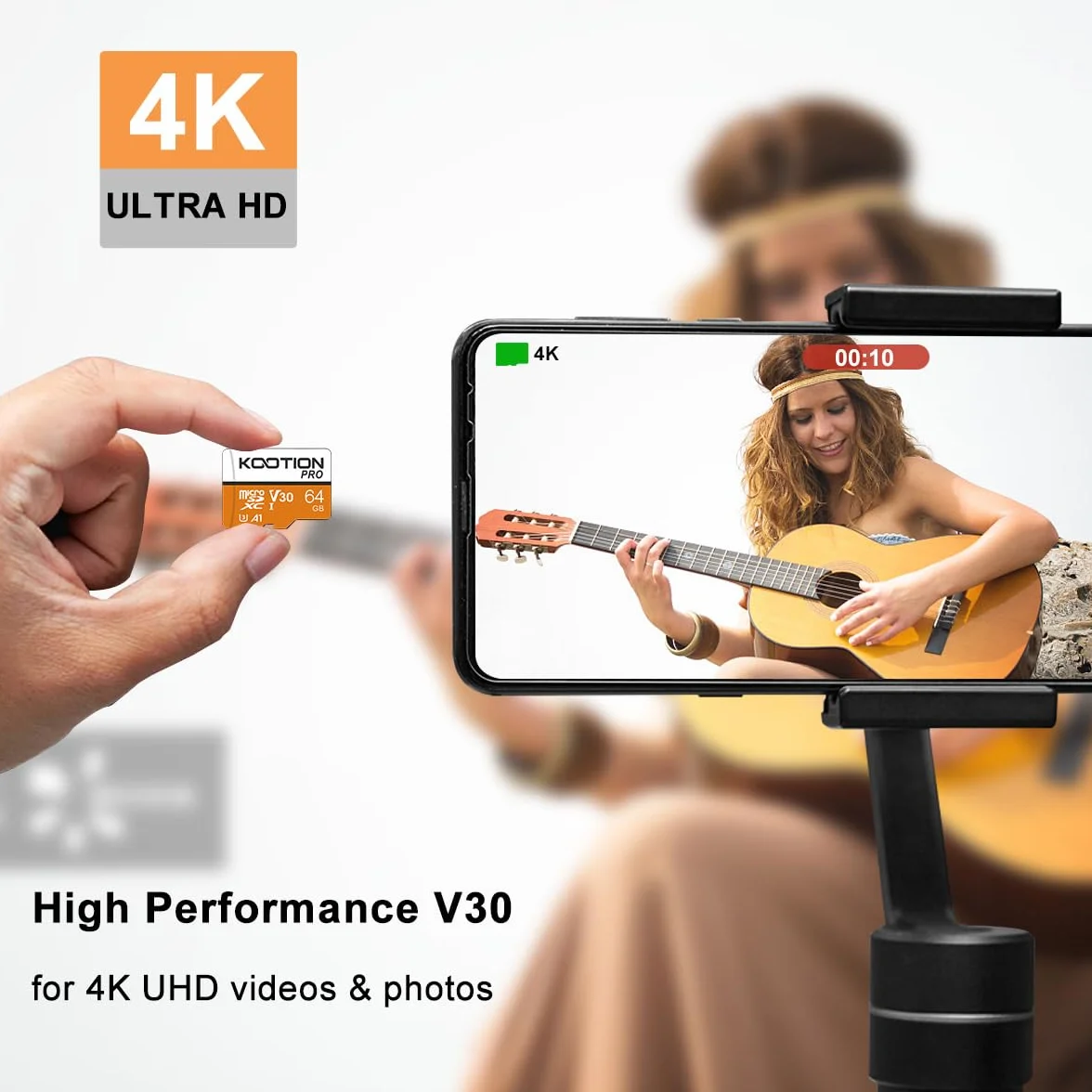 KOOTION Carte SD 64 Go Micro SD UHS-I A1 V30 U3 90 Mo/s TF SDXC