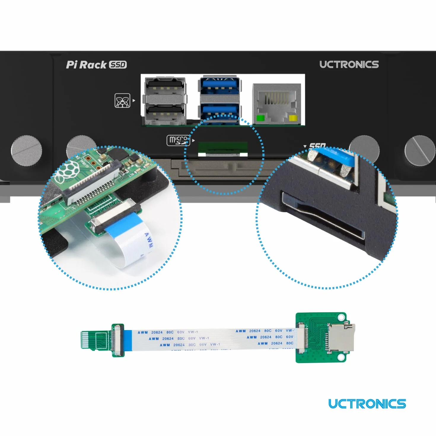 UCTRONICS Support en rack 1U 19" pour Raspberry Pi avec supports de montage SSD, support avant amovible