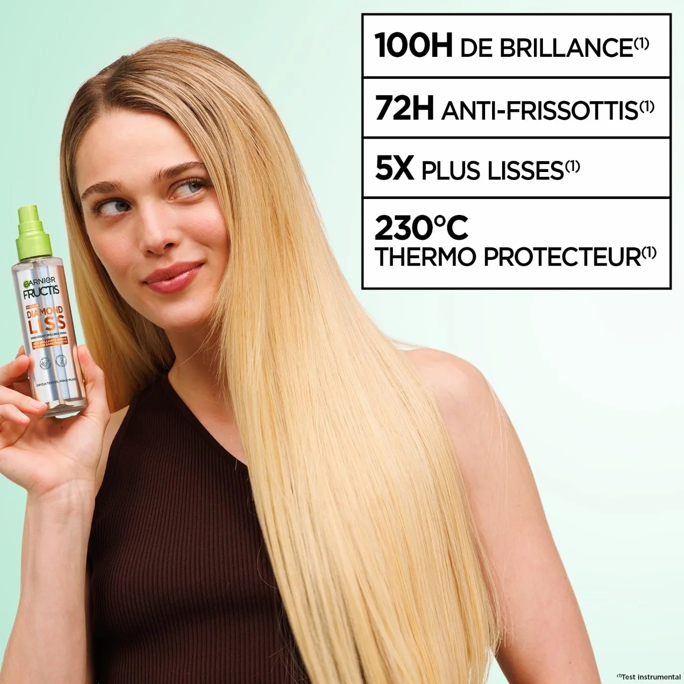 Garnier Fructis Diamond Liss Spray Cheveux Lissant Brillance Diamant Thermo Protecteur Kératine Végétale Huile d'Argan Anti-Frisottis 150 ml