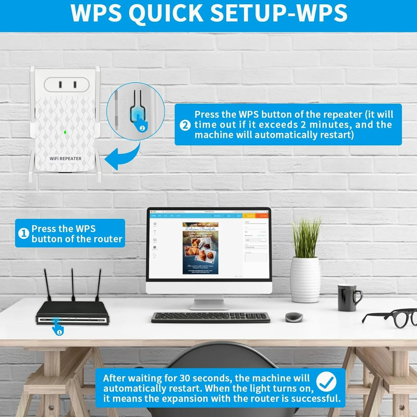 Amplificateur WiFi ultraxtended 1200 Mbps, répéteur WiFi double bande 5 GHz et 2,4 GHz – avec port Ethernet, 4 antennes, configuration rapide, amplificateur de signal sans fil domestique