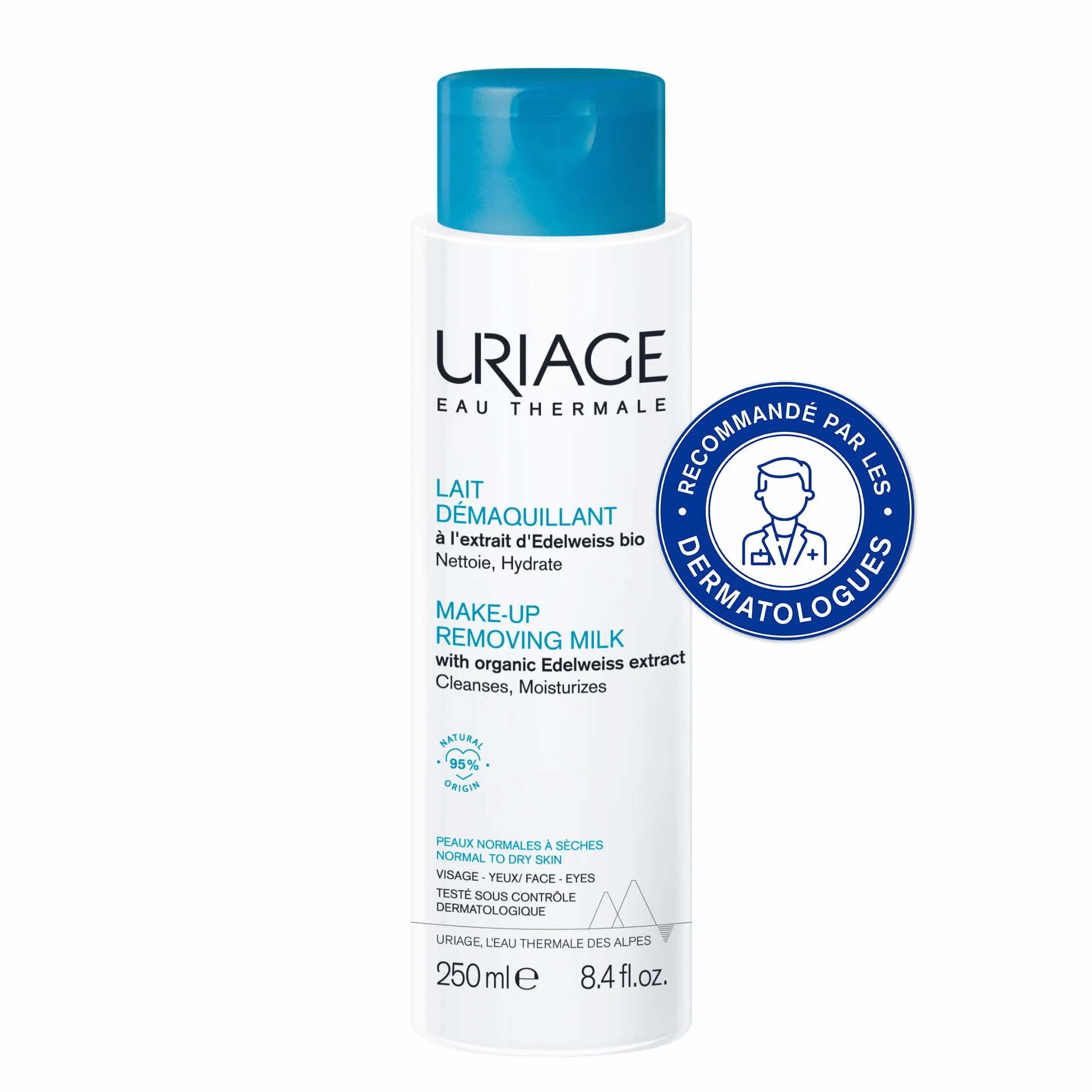 Uriage Lait Démaquillant Visage et Yeux 250 ml Edelweiss Biologique Haute Tolérance