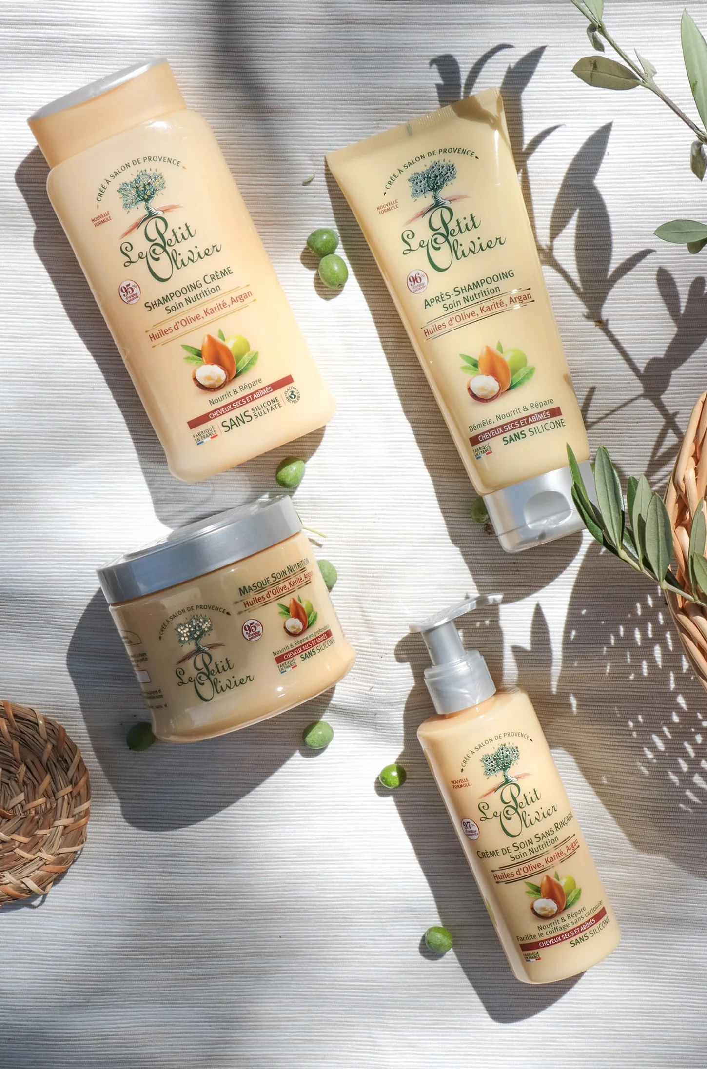 LE PETIT OLIVIER Après-Shampooing Crème Soin Nutrition Huiles d'Olive Karité Argan Cheveux Secs Abîmés Sans Silicone Sans Sulfate 200 ml