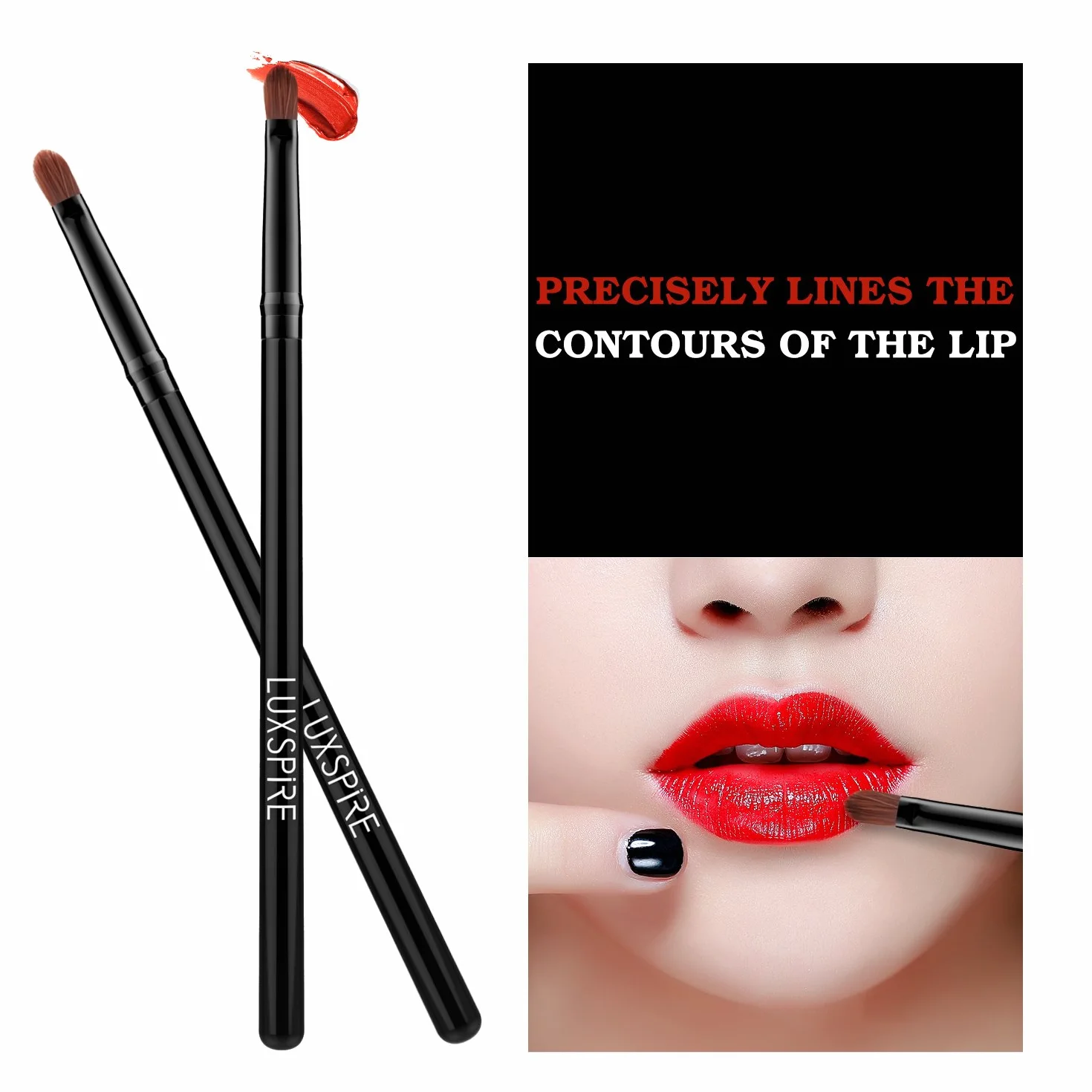 Luxspire Pinceaux à Lèvres Lot de 2 Noir Applicateurs Maquillage