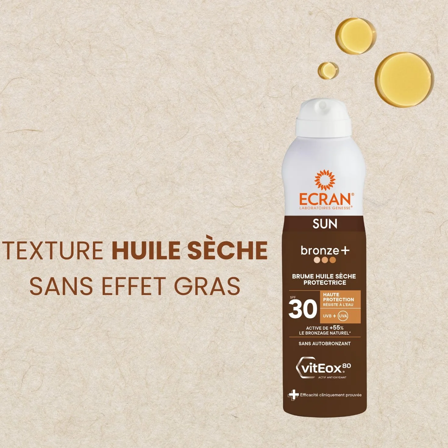 ECRAN® Brume Huile Activatrice de Bronzage SPF 30 Protection UVA UVB Vitamine E