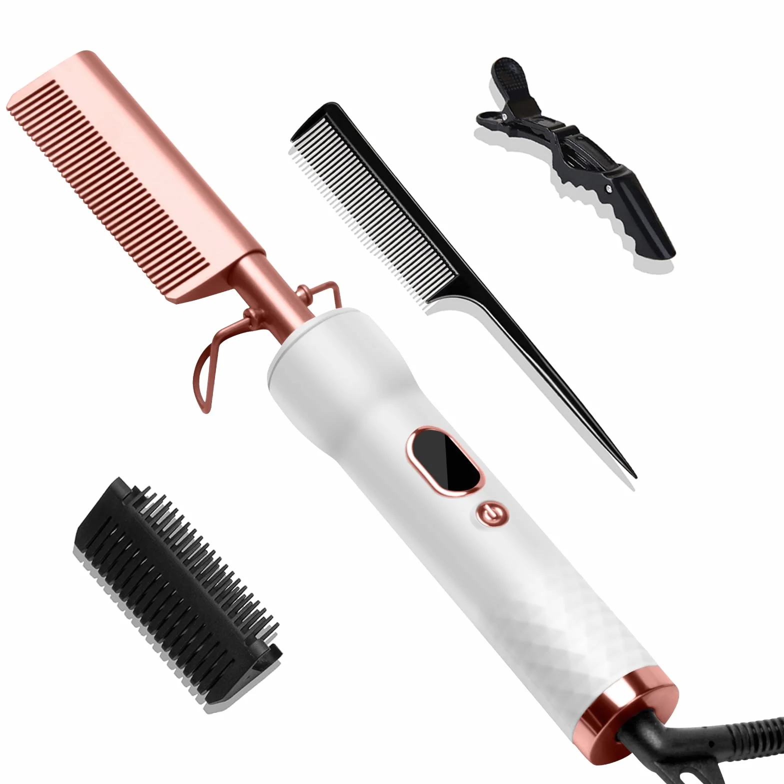 Peigne Chauffant Hot Comb Afro Brosse Chauffante Peigne Electrique 3 en 1 Homme Écran LCD 120-230℃ Lissant Cheveux Court Longs