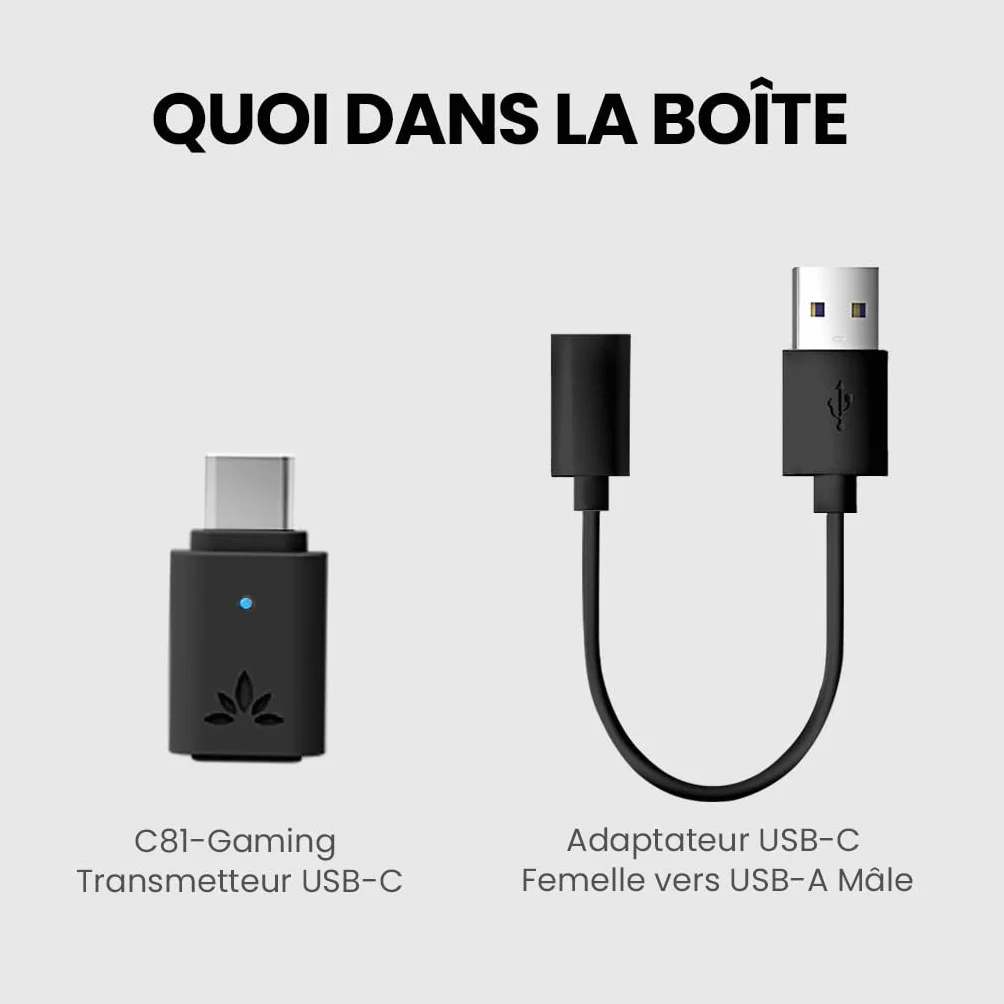 Avantree C81-Gaming Adaptateur Audio USB-C Bluetooth 5.3 PS5 Puce Qualcomm aptX Adaptive HD
