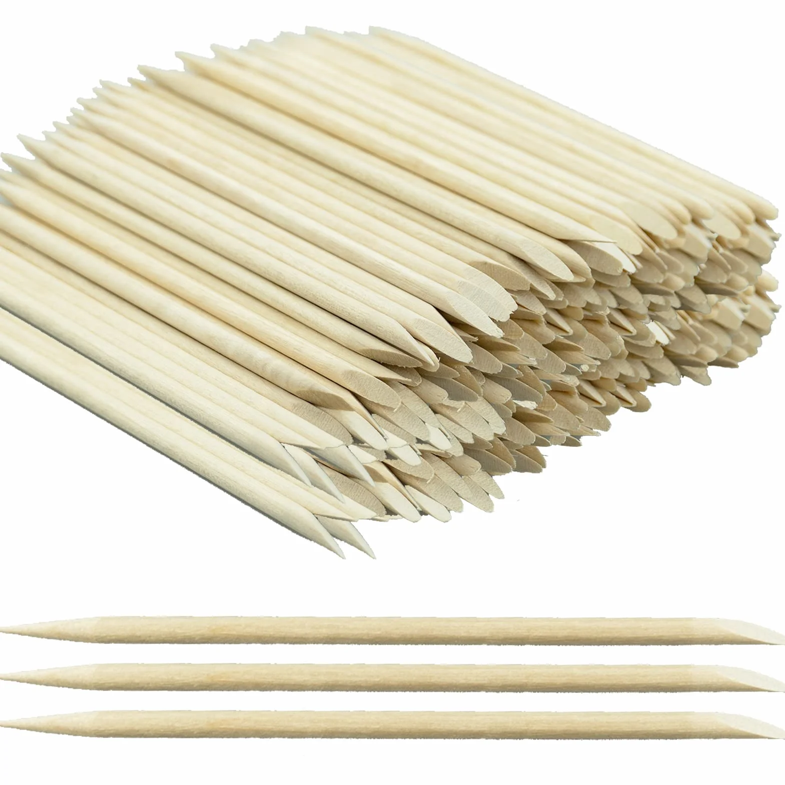 Lot de 200 bâtonnets à ongles en bois orange double tête multifonction pour cuticules manucure pédicure