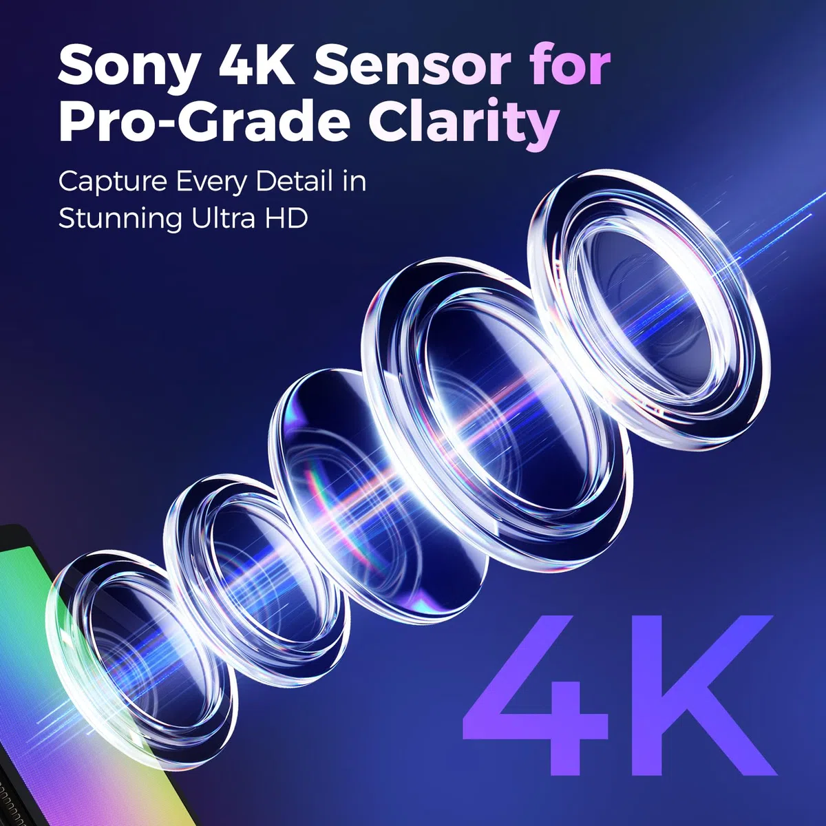 Webcam 4K pour PC avec microphone, lumière et protection de la vie privée, caméra Web pour ordinateur de bureau/ordinateur portable/moniteur/Mac, capteur Sony 4K UHD, mise au point automatique PDAF