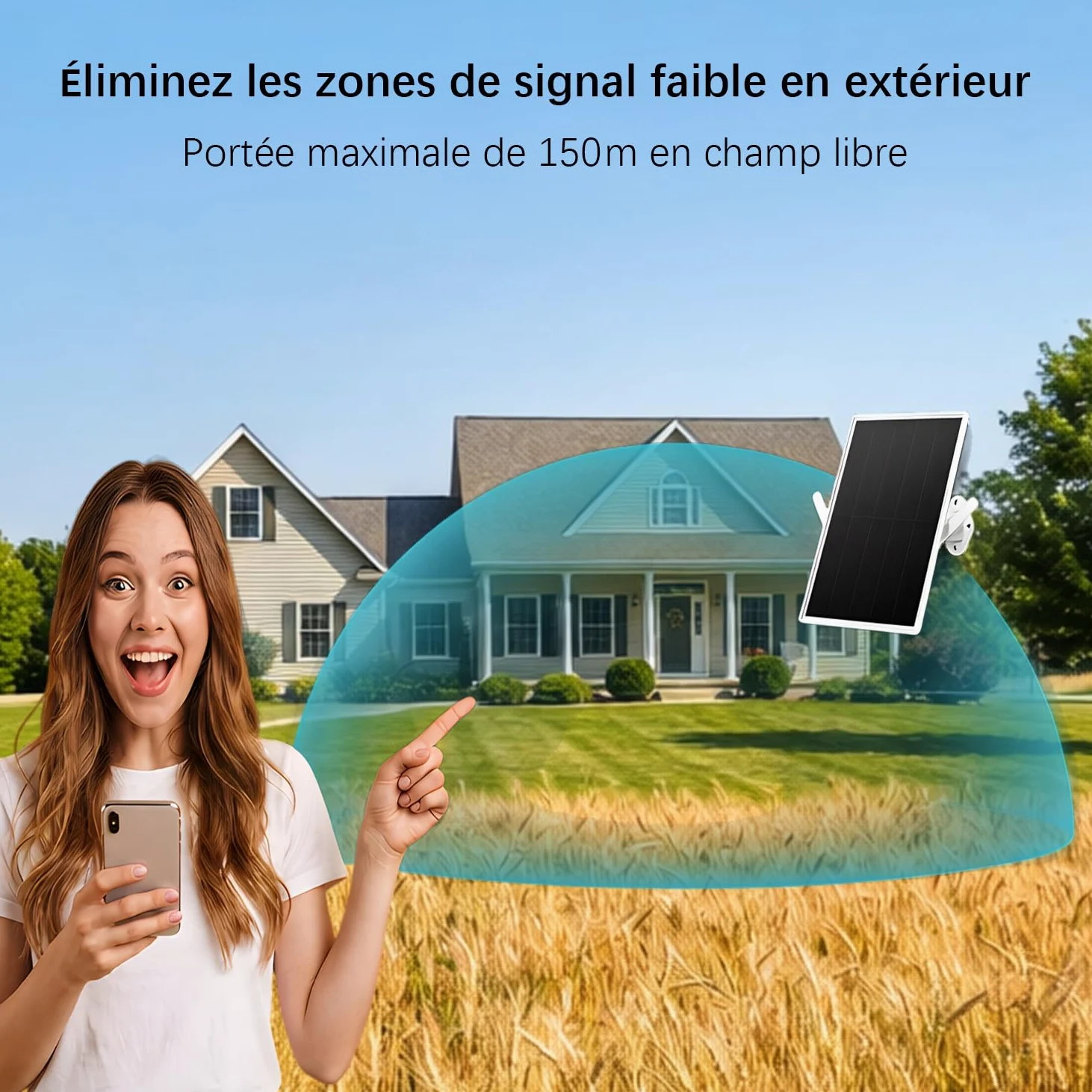 Répéteur Solaire d'extérieur résistant aux intempéries, amplificateur de Signal Internet sans Fil 2,4 GHz avec énergie Solaire + Batterie de 20000 mAh, Pas de Zones mortes WiFi pour la