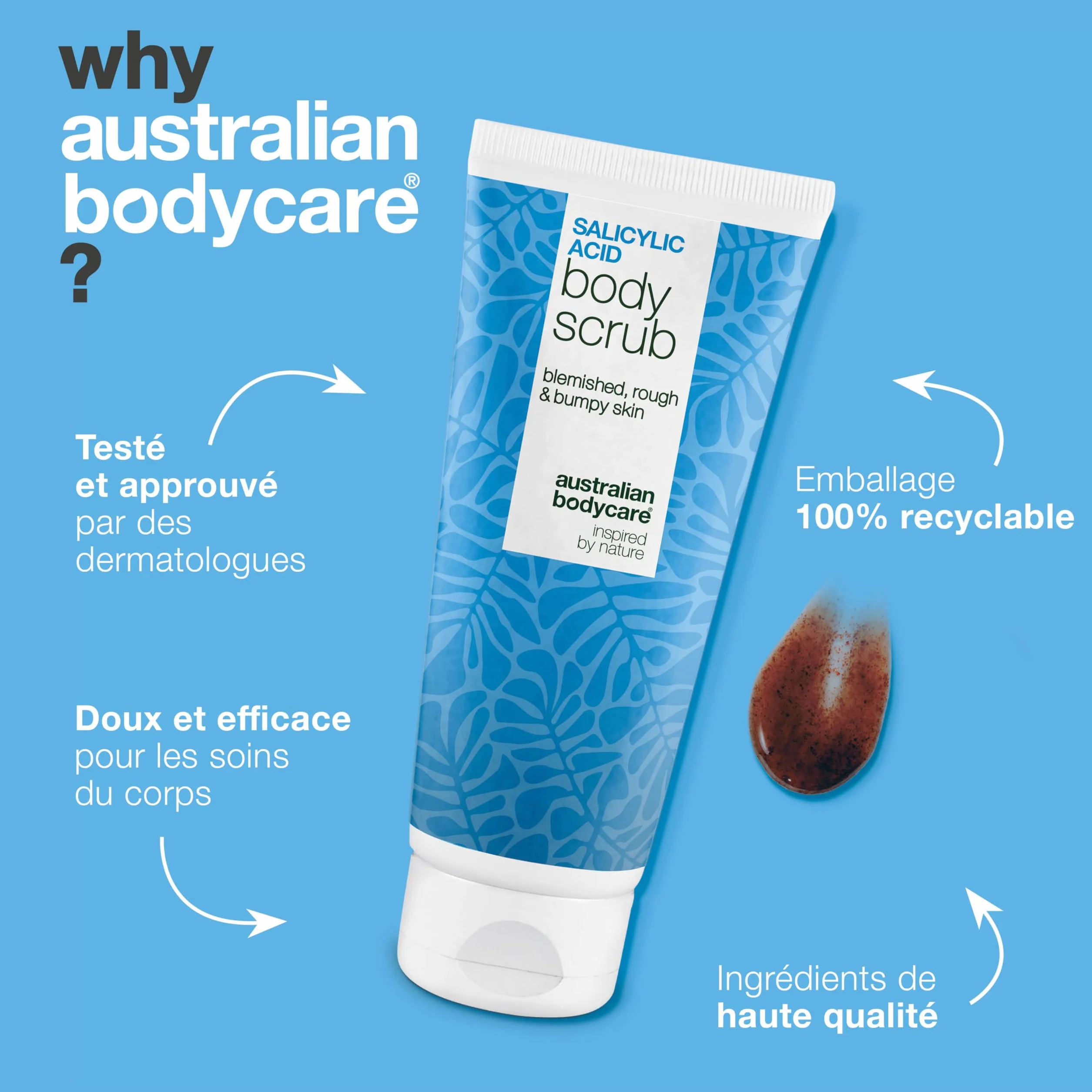 Gommage corps acide salicylique BHA AHA peeling anti-imperfections pores dilatés
