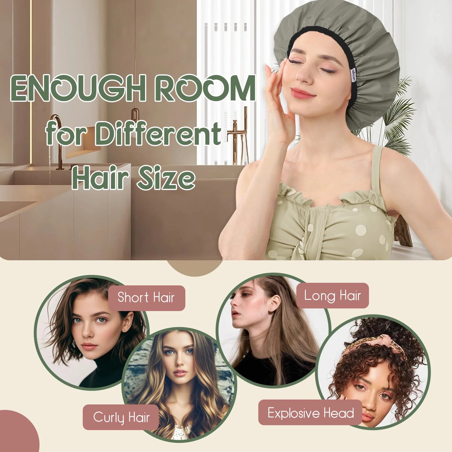 Bonnet de douche réutilisable imperméable double couche à pois pour femme tresses cheveux longs