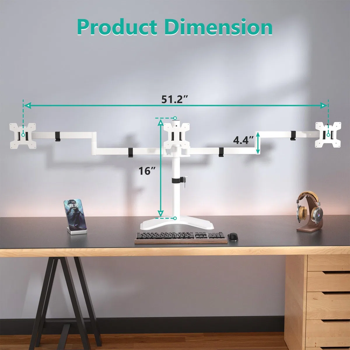 WALI Support triple écran, sur pied pour trois écrans LCD, entièrement réglable, convient pour 3 écrans jusqu'à 68,6 cm, capacité de poids de 10 kg par bras (MF003-W), blanc
