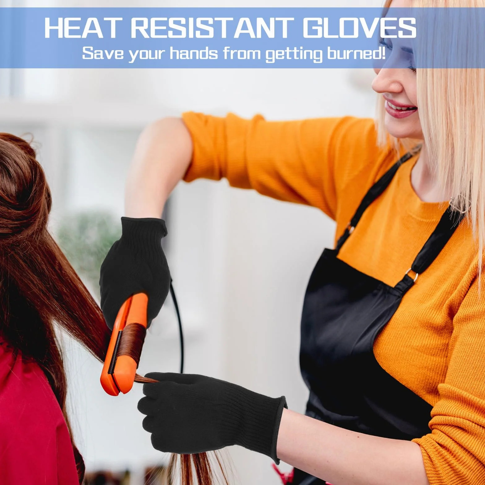 Gants résistant à la chaleur pour coiffure, fer à friser, lisser, bordure noire