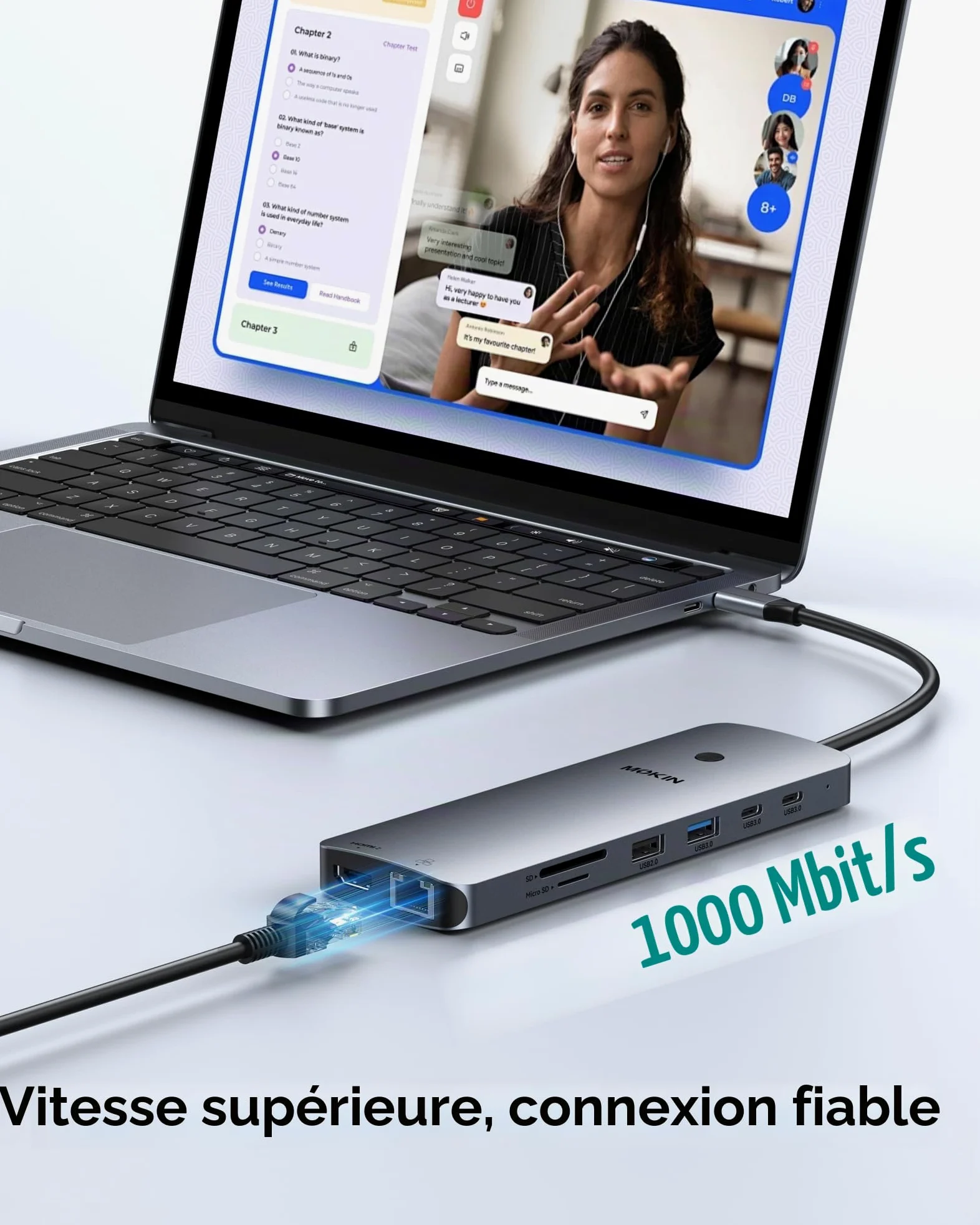 MOKiN Docking Station d'accueil USB C 3 Écran, HUB USB C 2HDMI 2DP | Dock Triple Moniteurs Dual HDMI et DisplayPort 4K@60Hz, 100W PD, USB-A/C 3.0, SD/microSD pour Ordinateurs Windows Mac