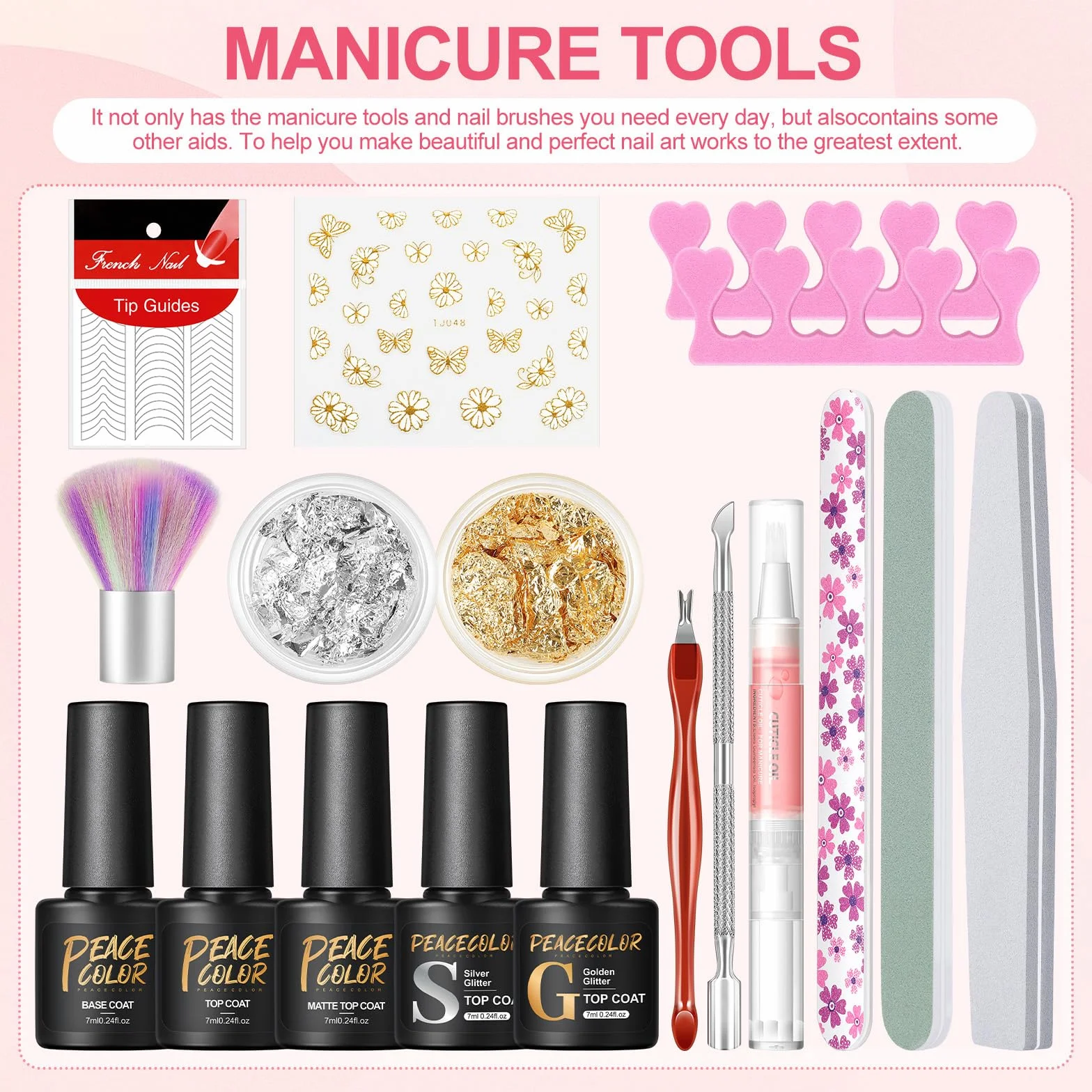 PEACECOLOR 38Pcs Kit Vernis Semi Permanent avec Lampe UV/LED, 20 Couleurs Gel Rouge Bleu Base Top Coat Brillant Mat Glitter pour Ongles