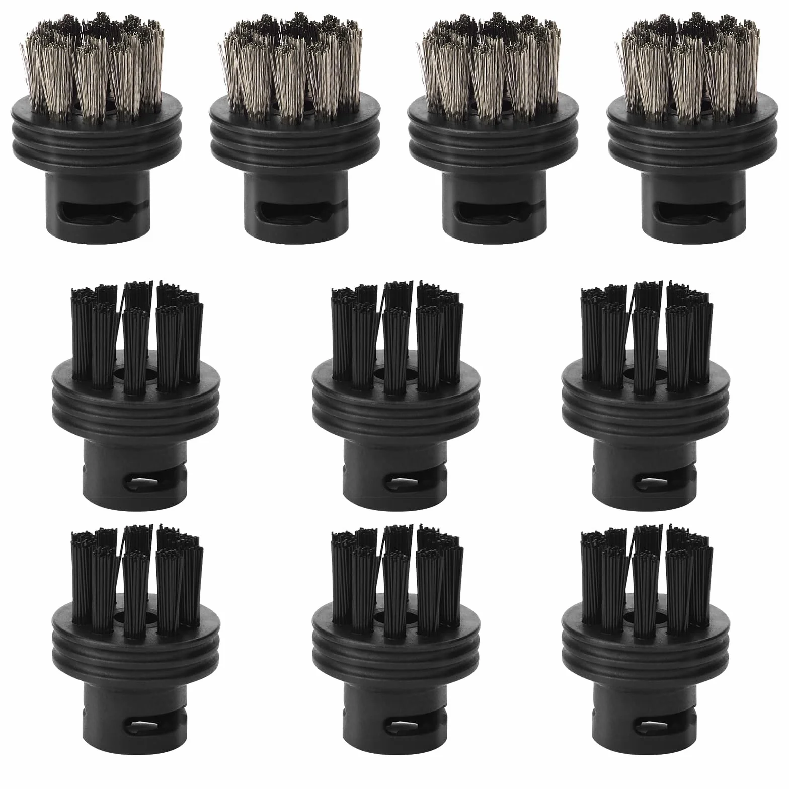 Lot de 10 têtes de brosse pour nettoyeur à vapeur, accessoires de rechange pour surfaces dures (6 nylon + 4 acier)