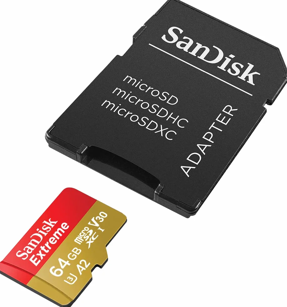 Carte SanDisk Extreme microSDXC 64 Go + Adaptateur SD A2 U3 V30 jusqu'à 170 Mo/s