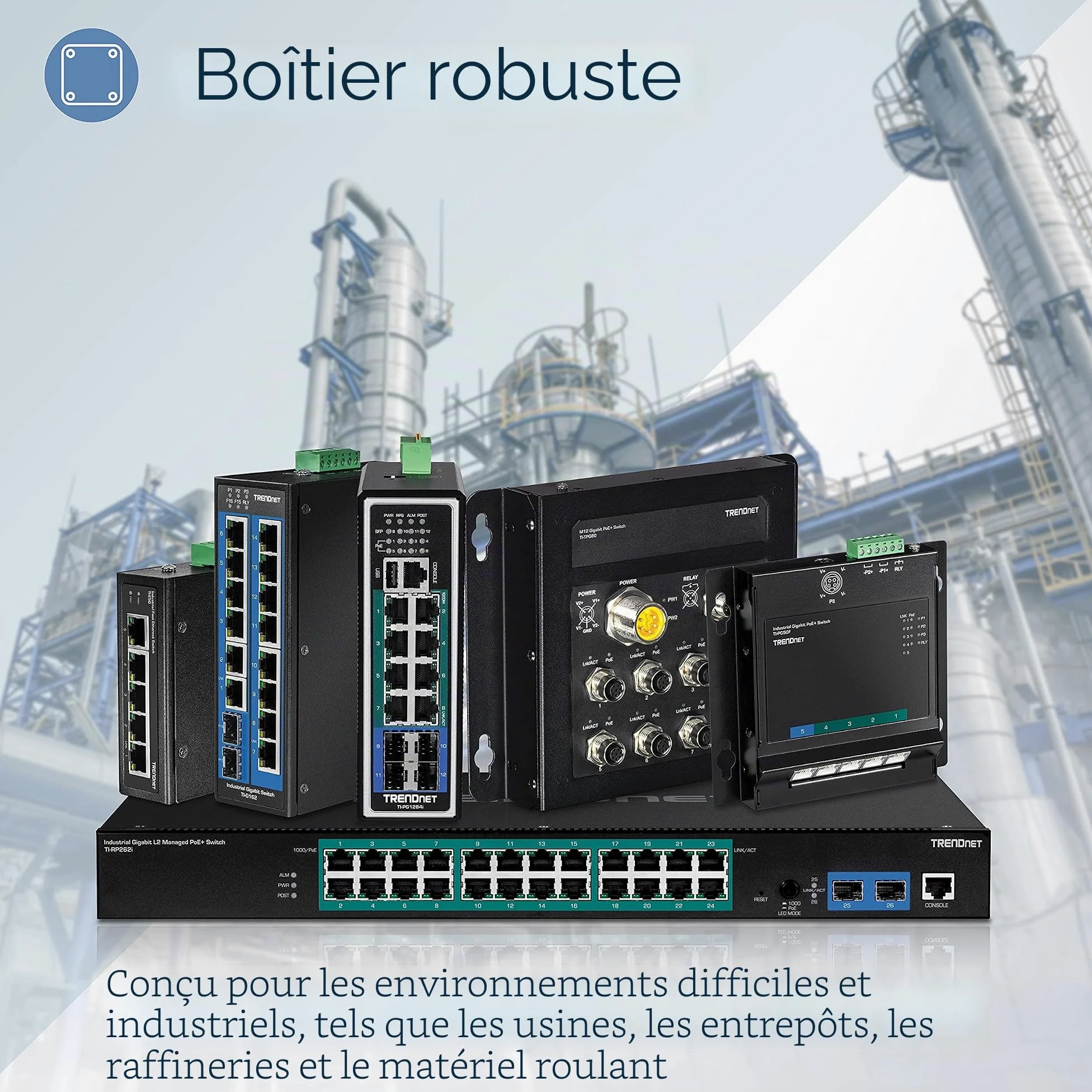 TRENDnet, TI-PG160, Commutateur sur Rail DIN Gigabit 10/100/1000Mbps Industriel Non géré à 16 Ports avec Ports PoE+ 16 Gigabit