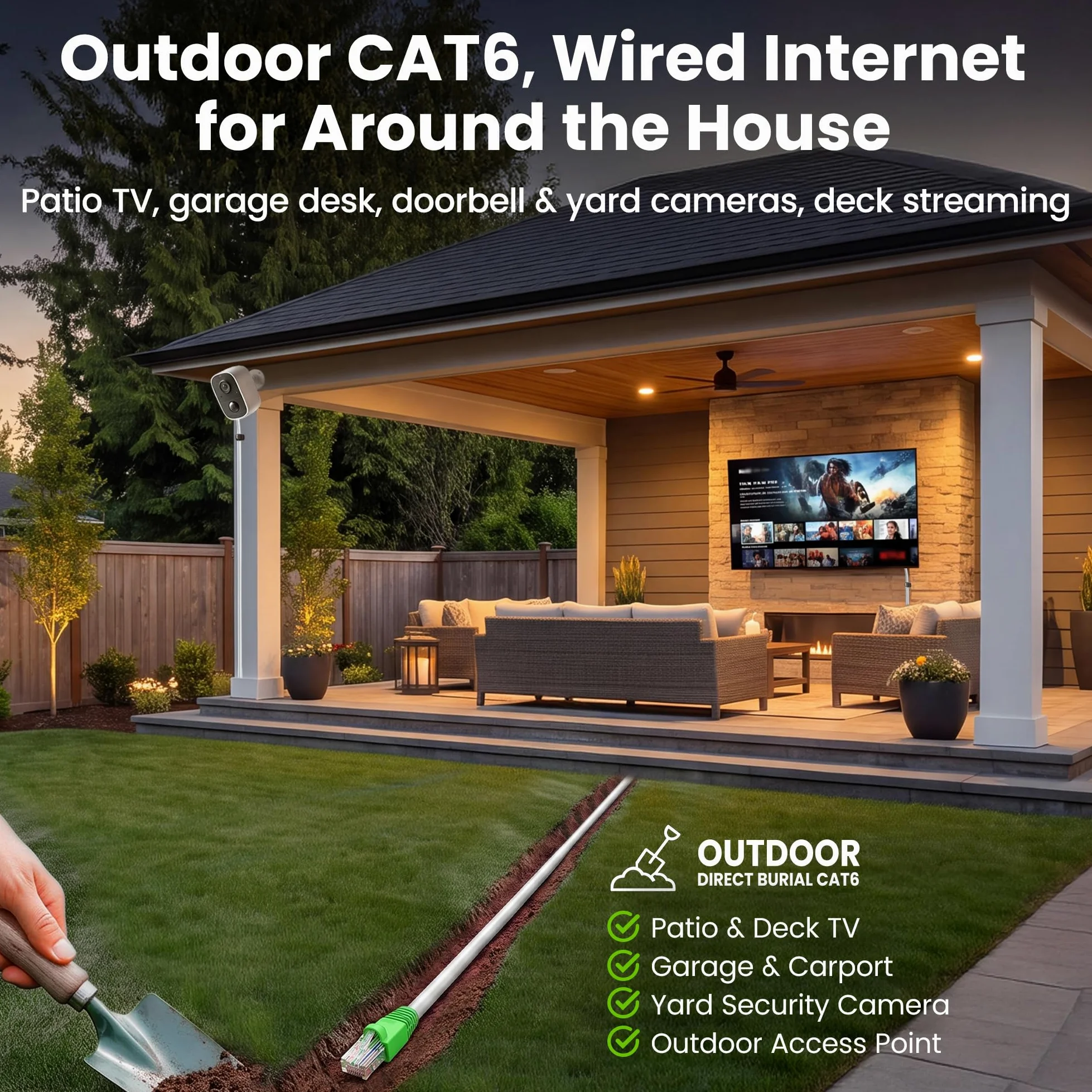 GEARit Câble Ethernet extérieur Cat6 (15,2 m) 23 AWG en cuivre pur, FTP, LLDPE, imperméable, enfouissement direct, dans la terre, résistant aux UV, PoE, réseau, LAN, Internet, câble Cat 6, Cat6 – 15,2