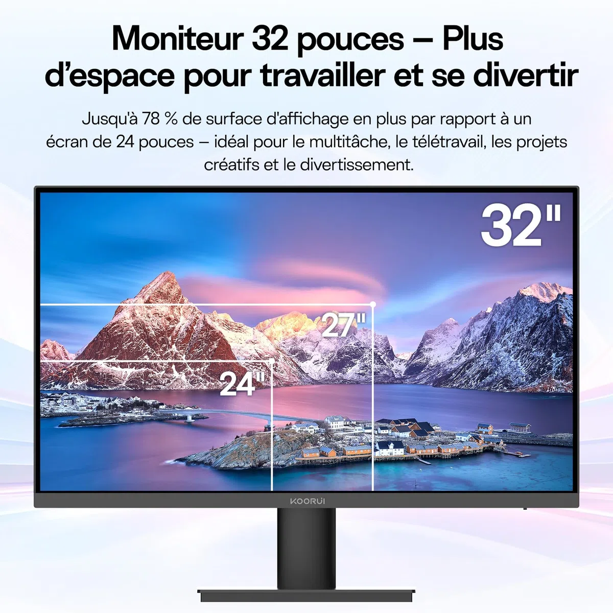 KOORUI Écran PC 32 Pouces 4K UHD, Dalle VA, Haut-parleurs intégrés