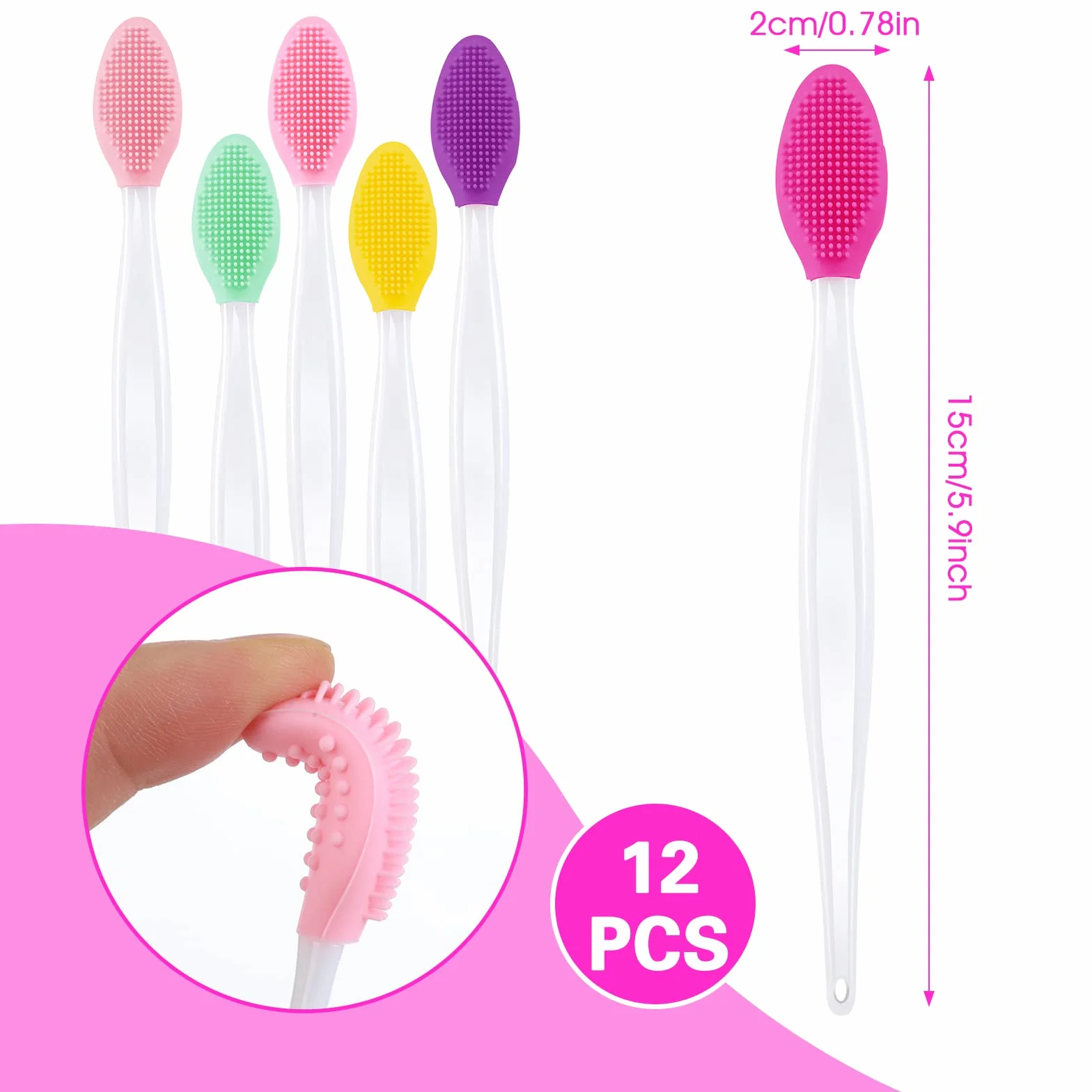 Lusofie Brosse à Lèvres Exfoliante en Silicone Double Face 12 Pièces