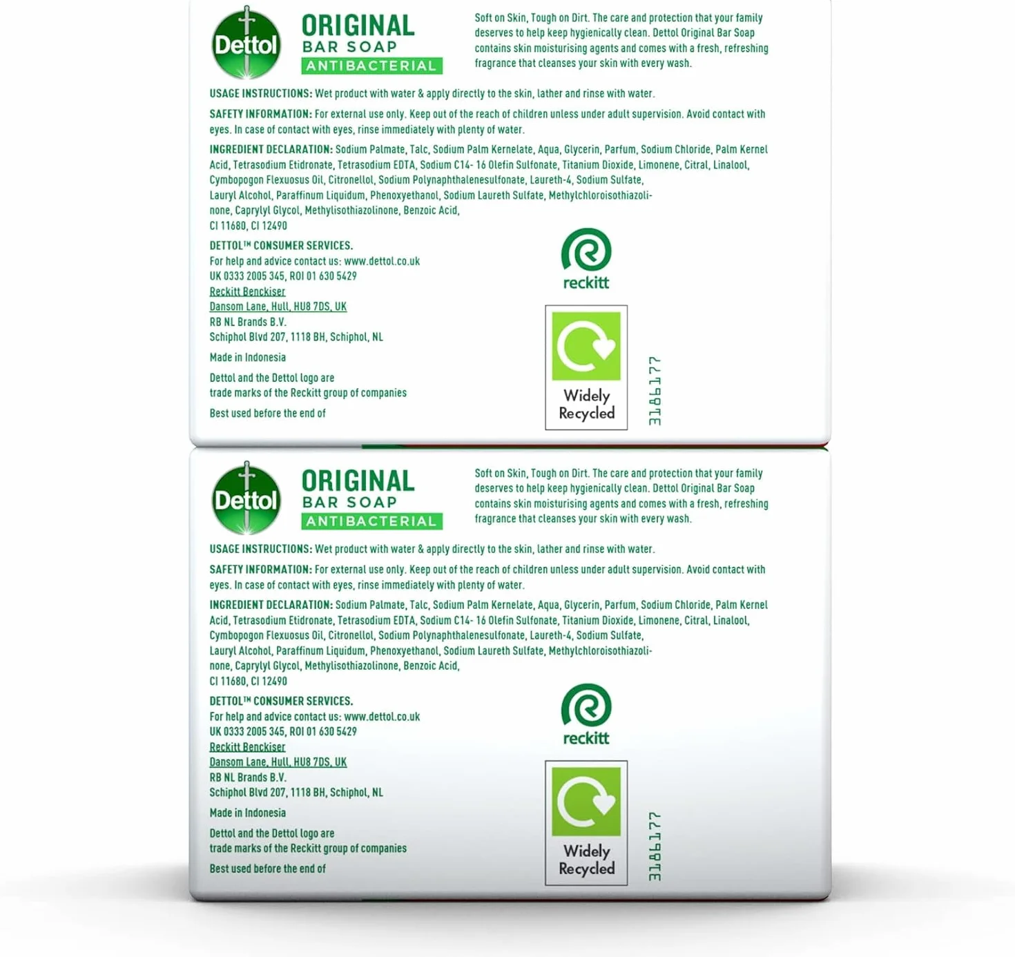 Dettol Savon antibactérien original en barre 2 pièces
