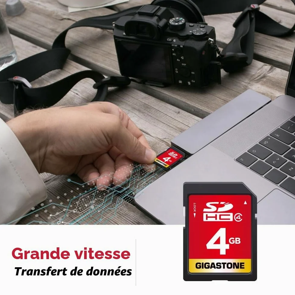 GIGASTONE Carte Mémoire SDHC 4Go Lot de 5 Cartes, Prime Série, Haute Vitesse, Compatible avec Photos, vidéos, Musique, des fichiers vocaux, Caméscope, Caméra, PC, Classe 4, avec 5 Mini étuis