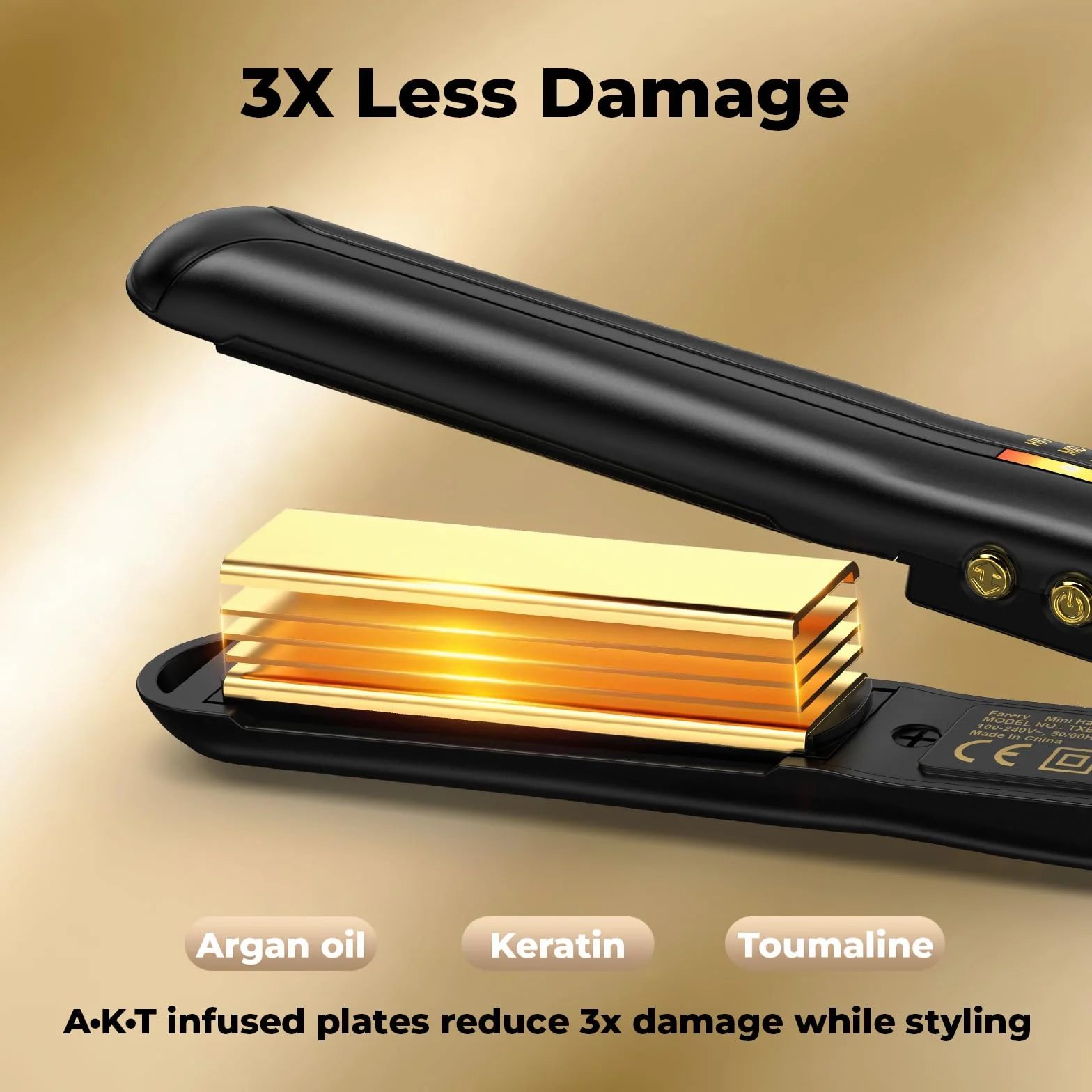 Farery Mini Lisseur Cheveux Courts Portable Température Réglable Arrêt Automatique Noir