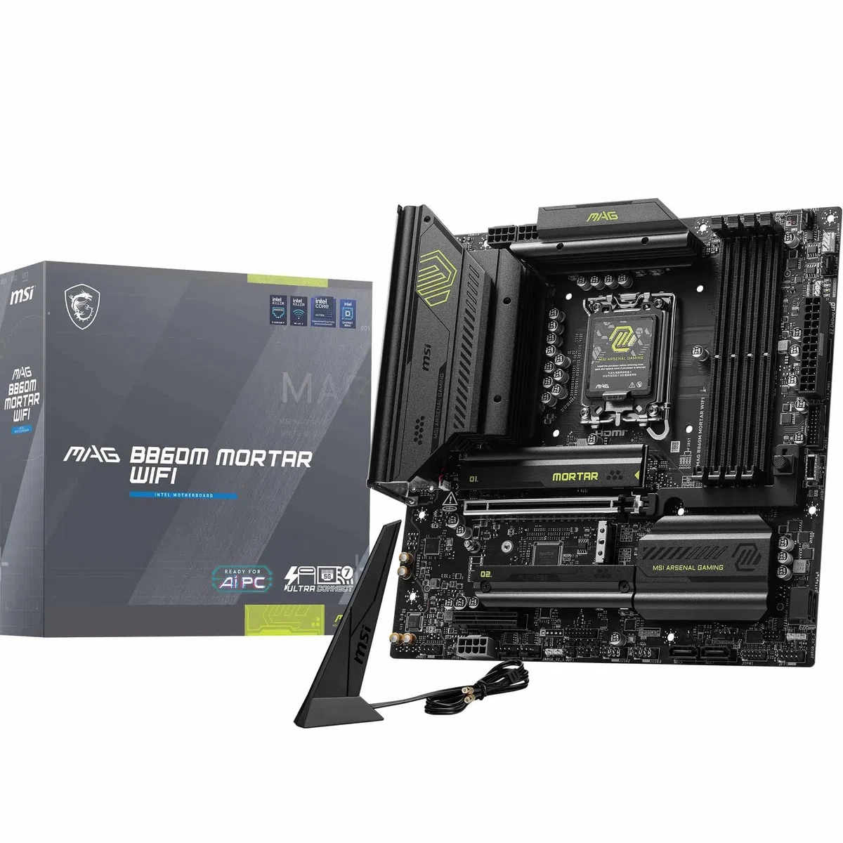 MAG B860M Carte mère WiFi mortier mATX - Prend en charge les processeurs Intel Core Ultra (série 2), LGA 1851 - DDR5 Memory Boost 9200+ MT/s OC, 1 x PCIe 5.0 x16, 1 x M.2 Gen5, 5G LAN, Wi-Fi 7