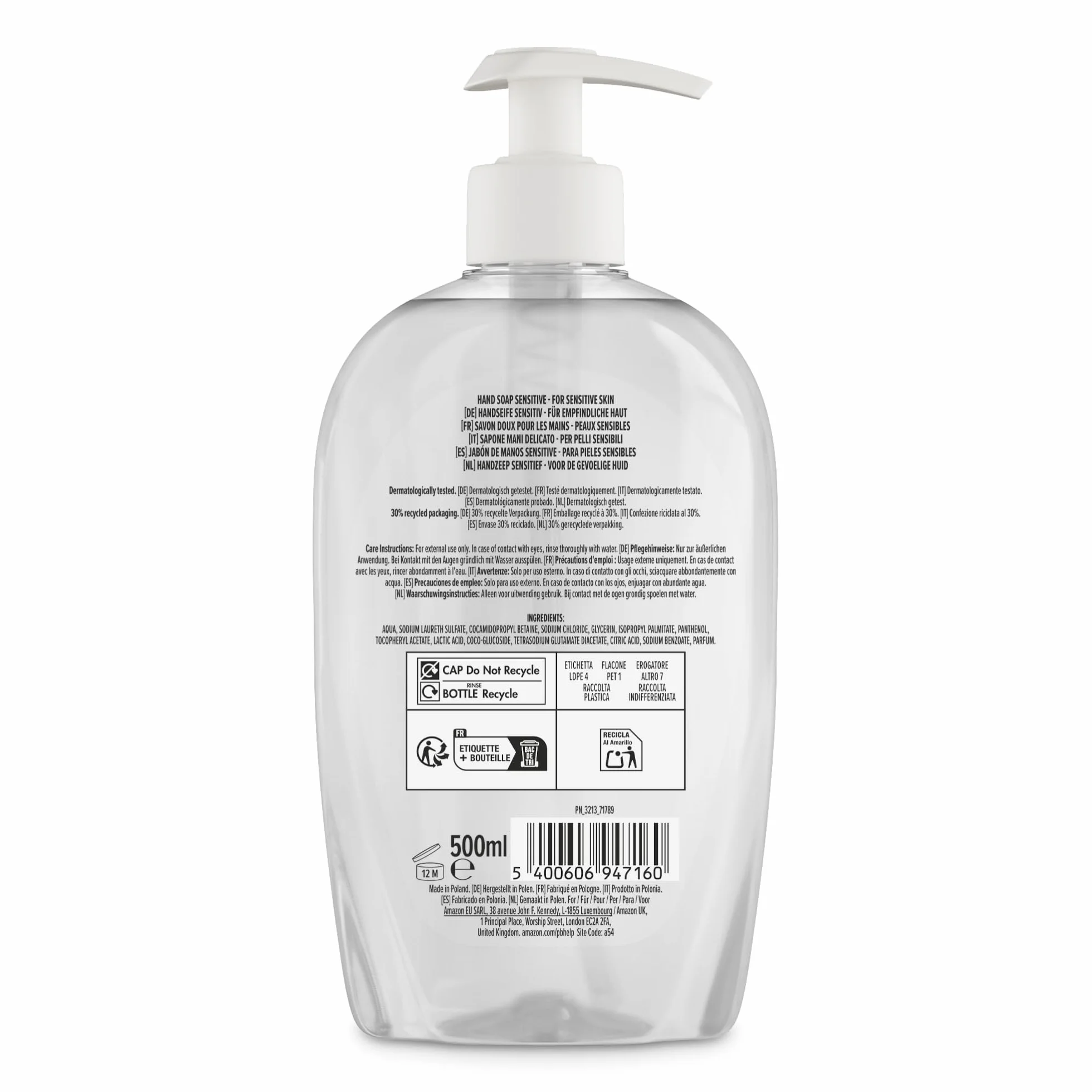 Amazon Savon pour les mains Peaux sensibles 4 x 500 ml