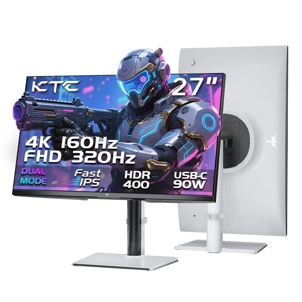 KTC Ecran Gaming 4K 27 Pouces, Double Mode 4K@160Hz / FHD@320Hz Changement Transparent, Panneau IPS Rapide, 1ms, HDR400, Adaptive Sync, 125% sRGB, 97% DCI-P3, ΔE<2, USB C 90W, KVM, H27P6