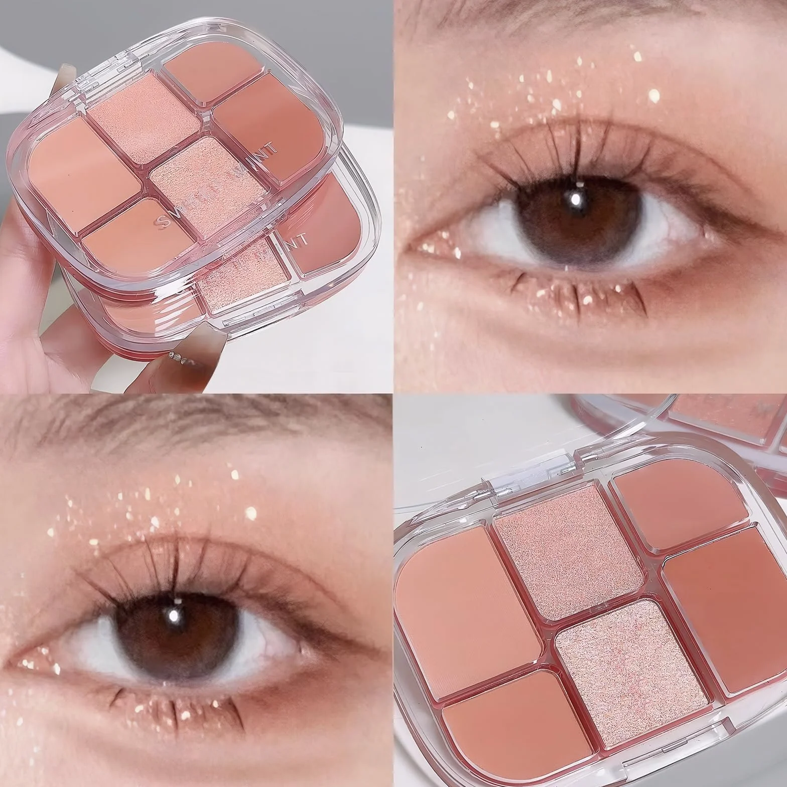 Palette de Fards à Paupières Rose 6 Couleurs, Teintes Pailletées et Mattes Hautement Pigmentées