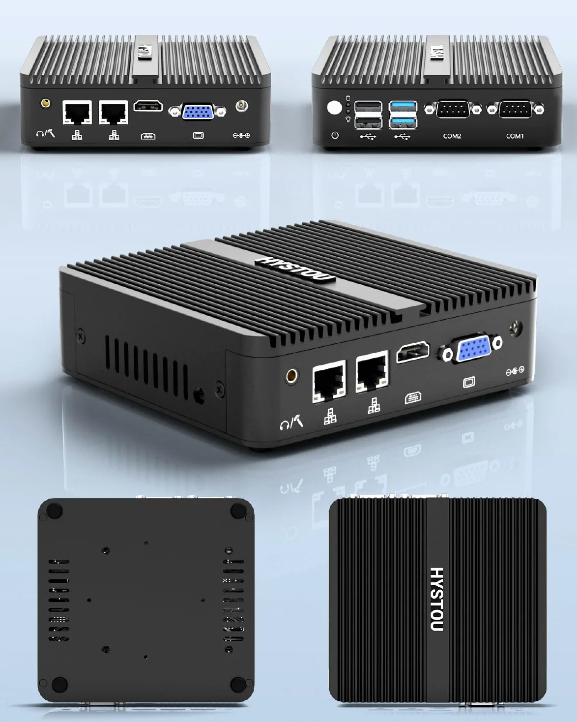 HYSTOU Mini PC Fanless Industriel 8Go de RAM 128Go SSD J5005 Fanless Mini PC per Industrial