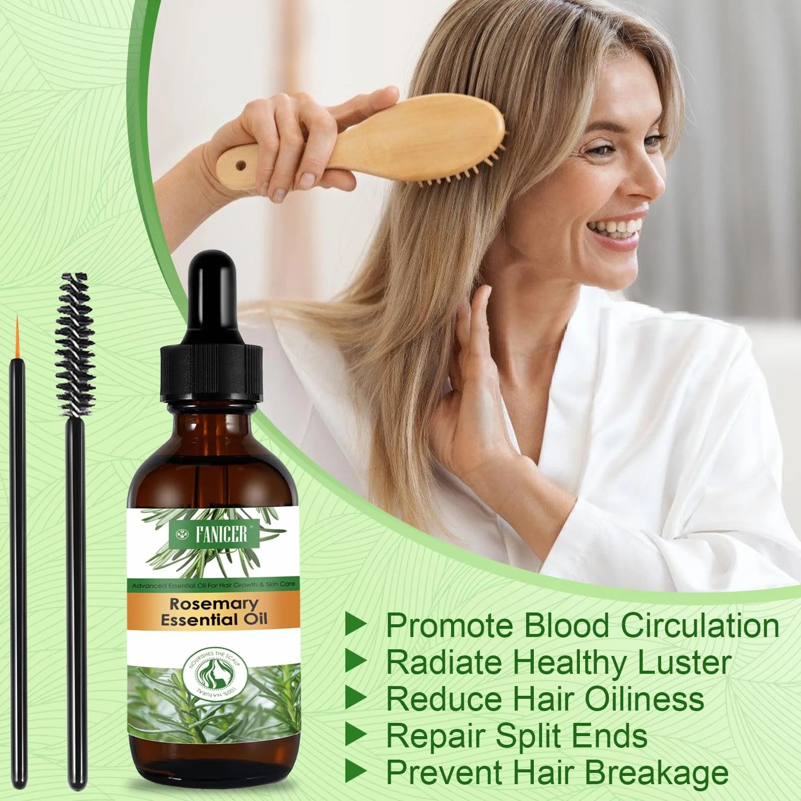 Huile de Romarin pour Cheveux 60ML, Mint Oil, Hair Tonic Fortifier Repousse Cuir Chevelu