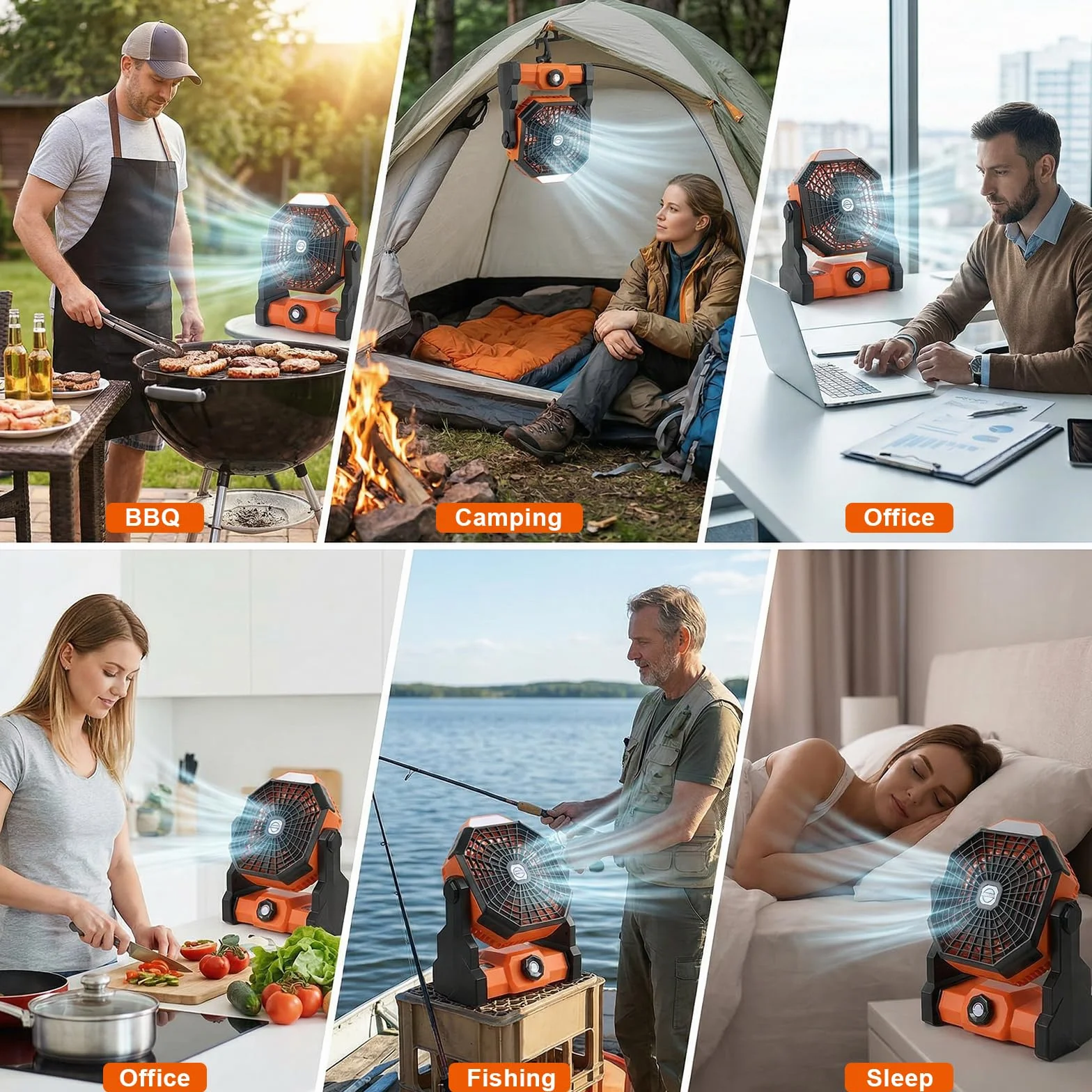 Qoosea Ventilateur de Camping Portable 24000mAh 3 en 1 avec Lumière LED 4 Vitesses pour Extérieur