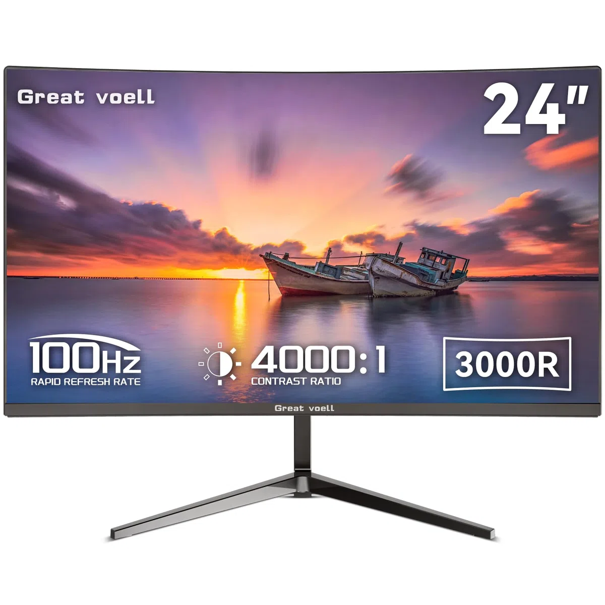 Great voell 24" Écran PC Gamer Incurvé, 100 Hz, HDR10